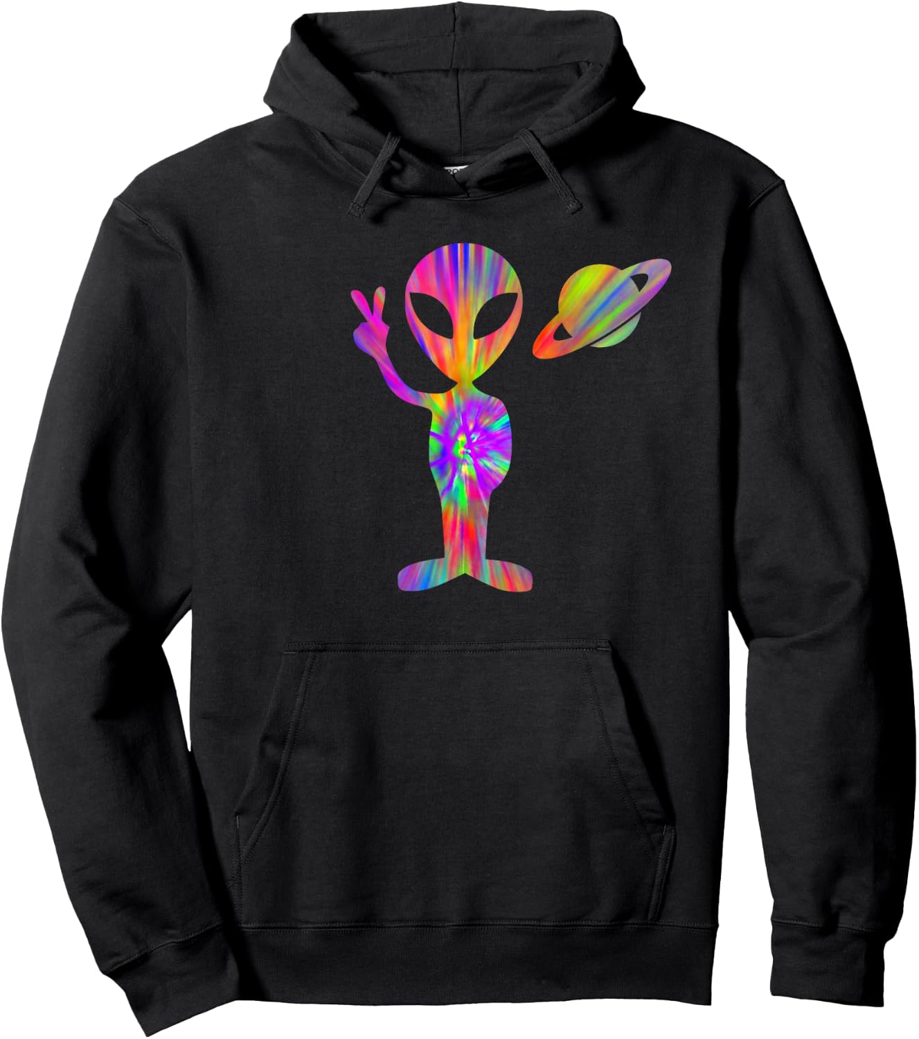 Alien Hippie Saturn Silhouette I Aliens UFO Roswell Tie Dye Hoodie - Hoodie | Black