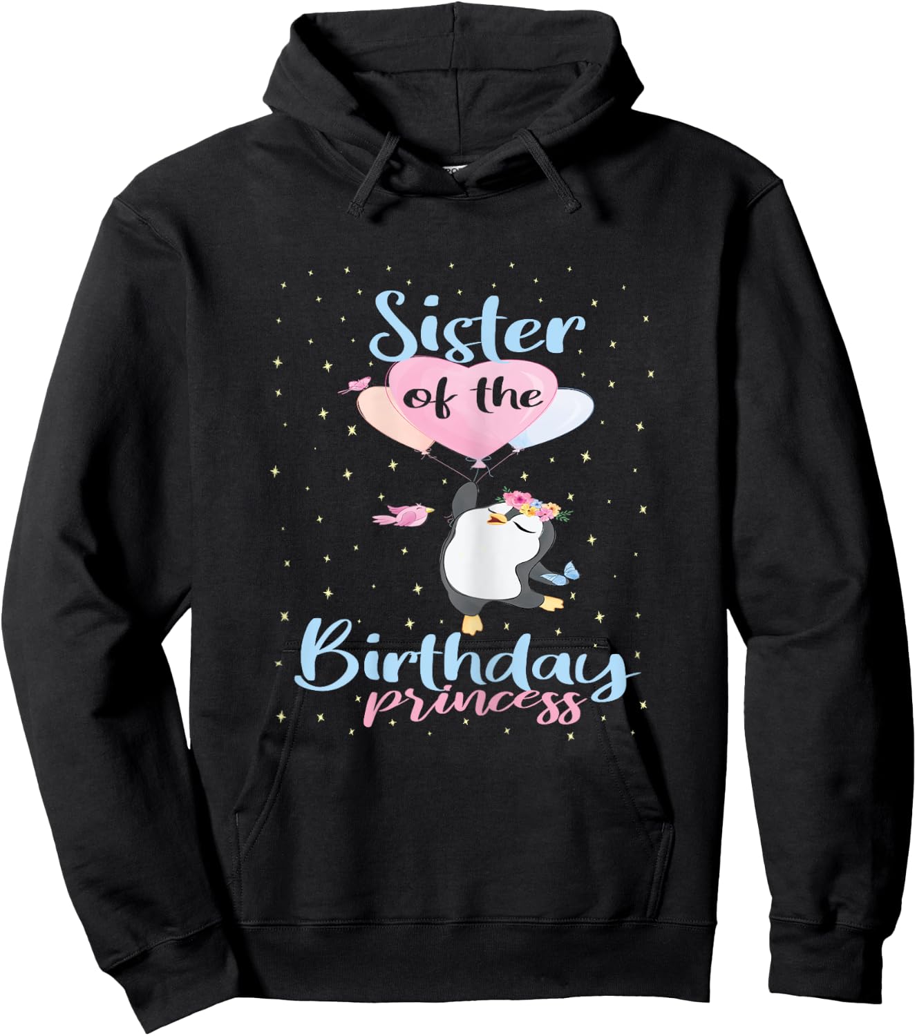 Sister Of The Birthday Princess Penguin Girls B-day Party Hoodie - Hoodie | Black