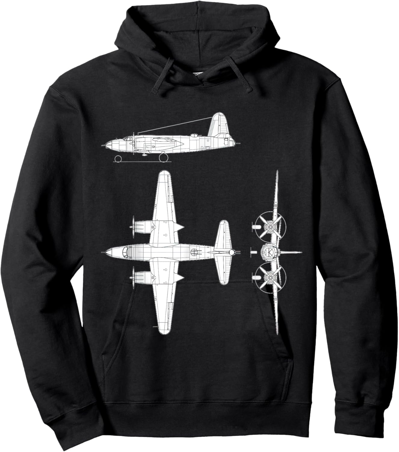 Martin B-26 Marauder WW2 Bomber Airplane Blueprint Hoodie - Hoodie | Black