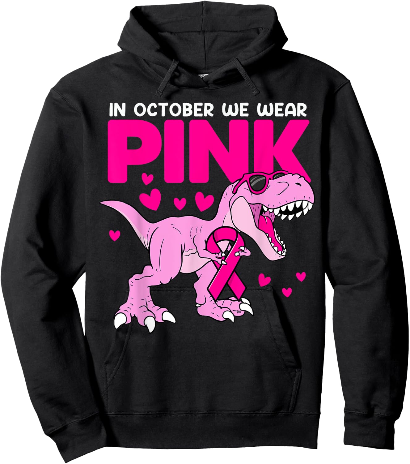 In October We Wear Pink Cute Dinosaur Breast Cancer Boys Hoodie - Hoodie | Black