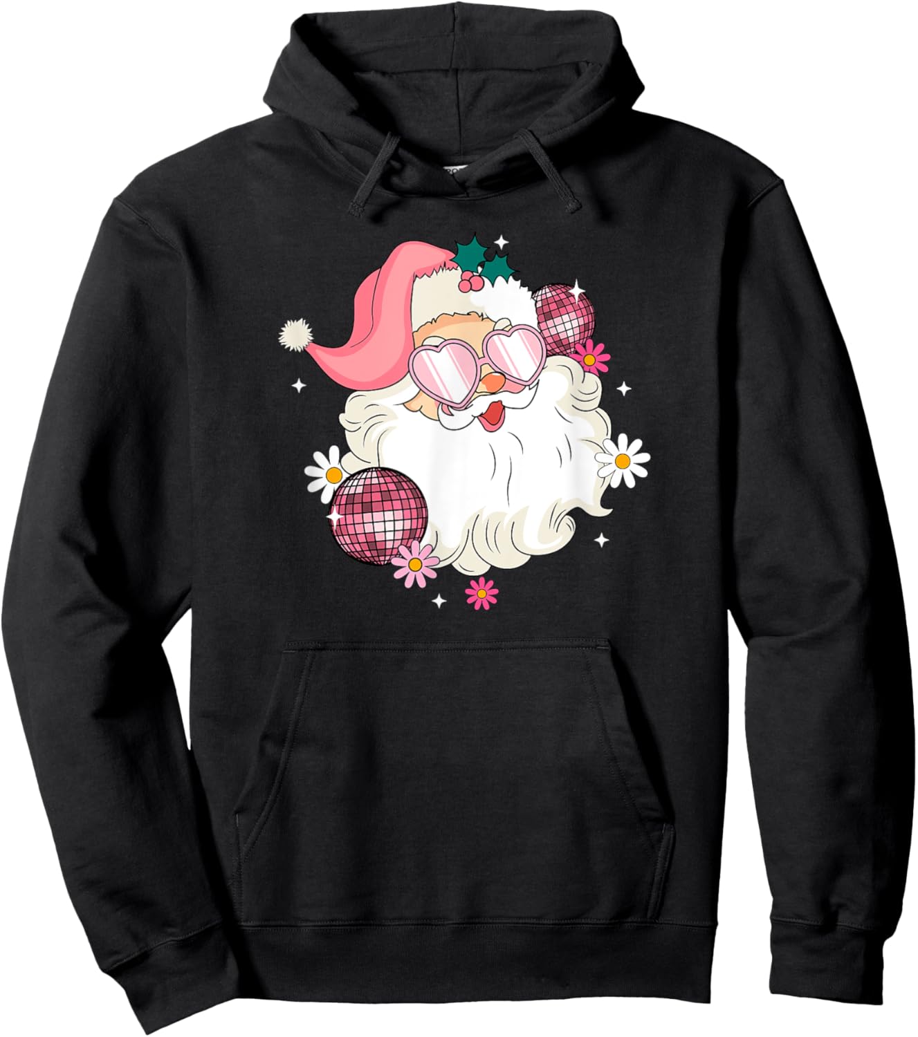Pink Retro Disco Santa Christmas Bling Hoodie - Hoodie | Black