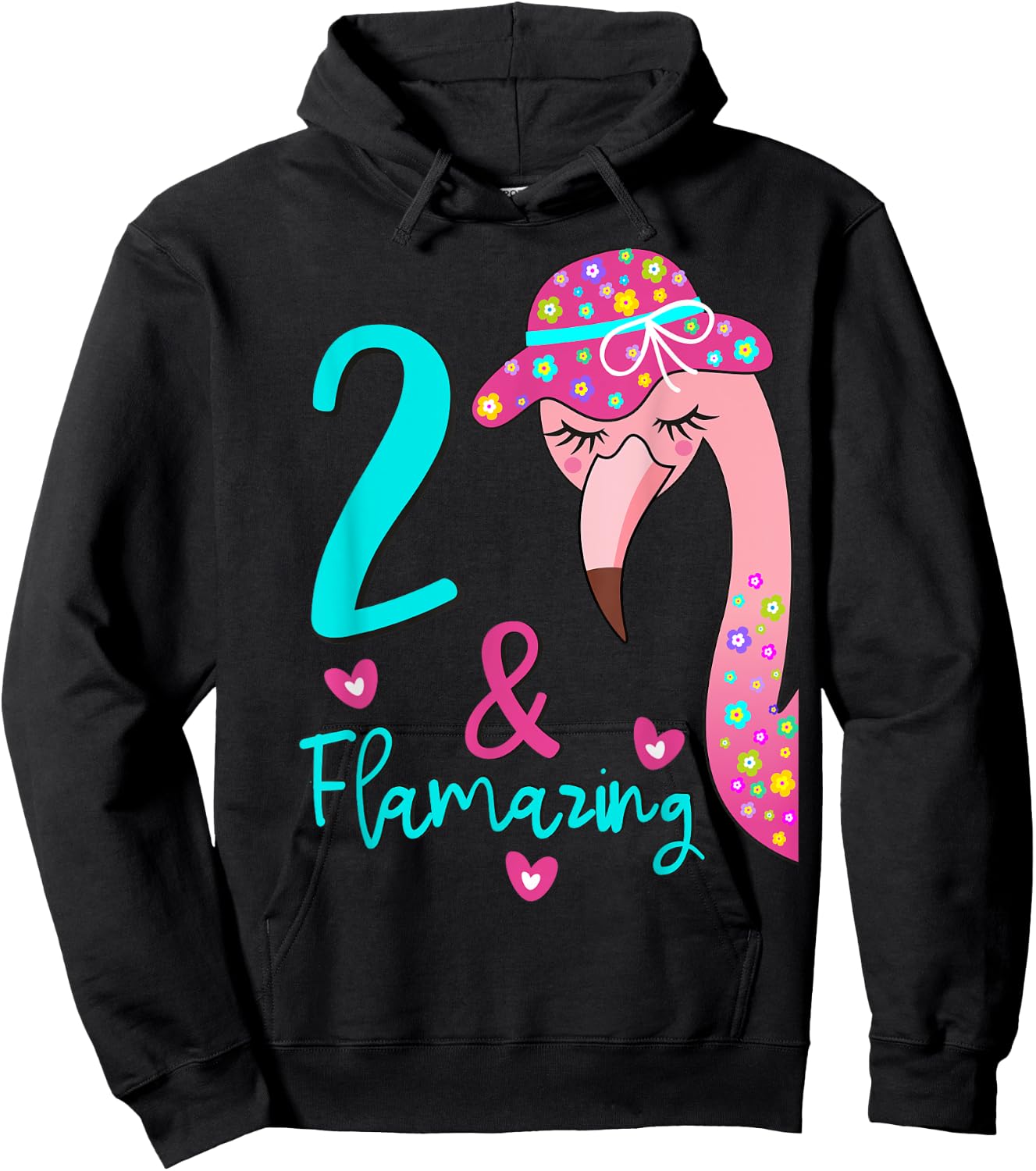 Flamingo 2nd Birthday Gift Two Year Old Toddler/Kids Hoodie - Hoodie | Black