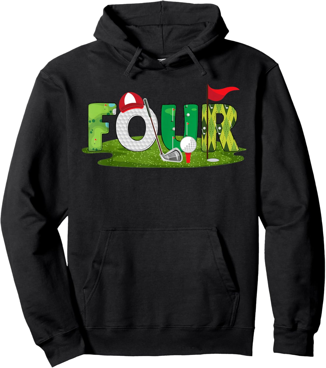 4th Birthday Golf Theme 4 Year Old Kids Sport Party Hoodie - Hoodie | Black