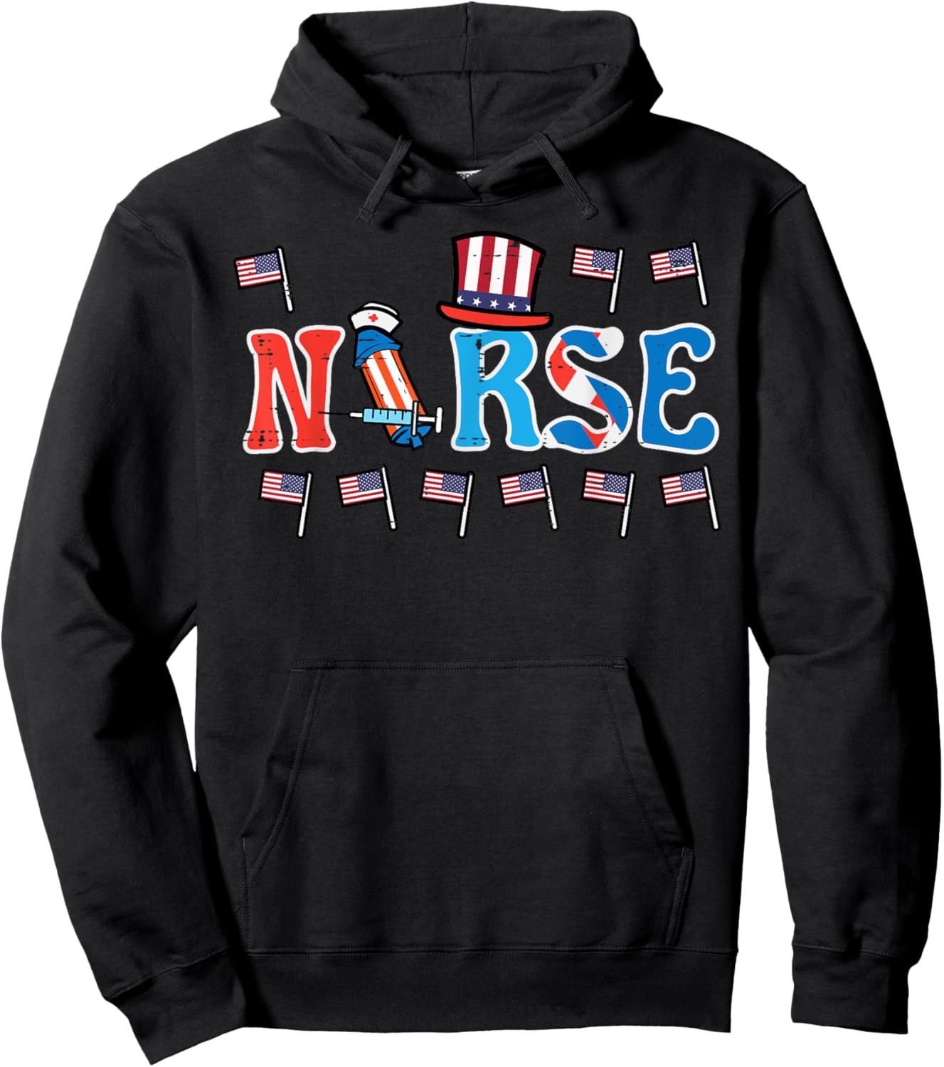 4th Of July Nurse US Flags Patriotic Scrub Top Women Men Hoodie - Hoodie | Black