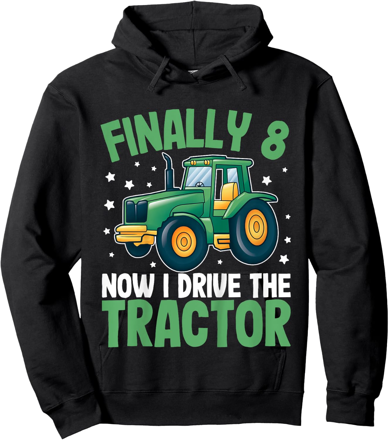 Kids Finally 8 Years | 8th Birthday | Farmer Toddler Boys Tractor Hoodie - Hoodie | Black
