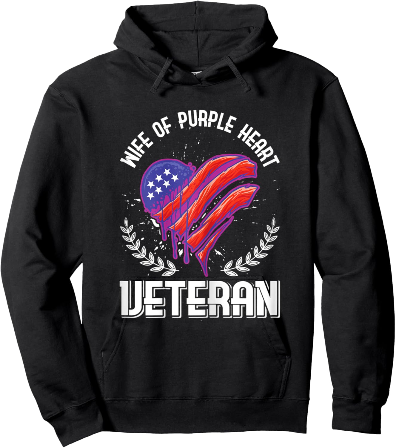 Wife of purple heart Veteran American flag Hoodie - Hoodie | Black