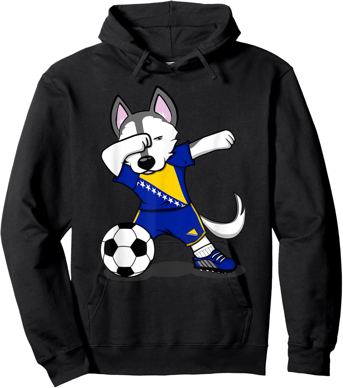 Dabbing Husky Dog Bosnia And Herzegovina Soccer Fans Jersey Hoodie - Hoodie | Black