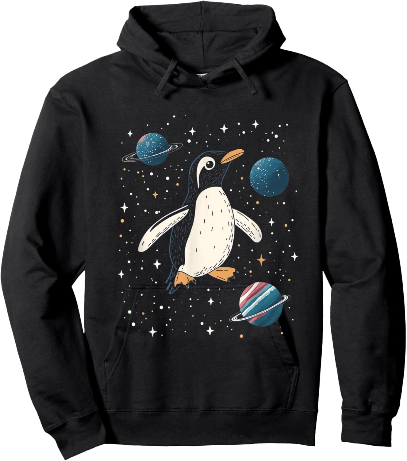 Penguin in Space Cartoon Art Hoodie - Hoodie | Black