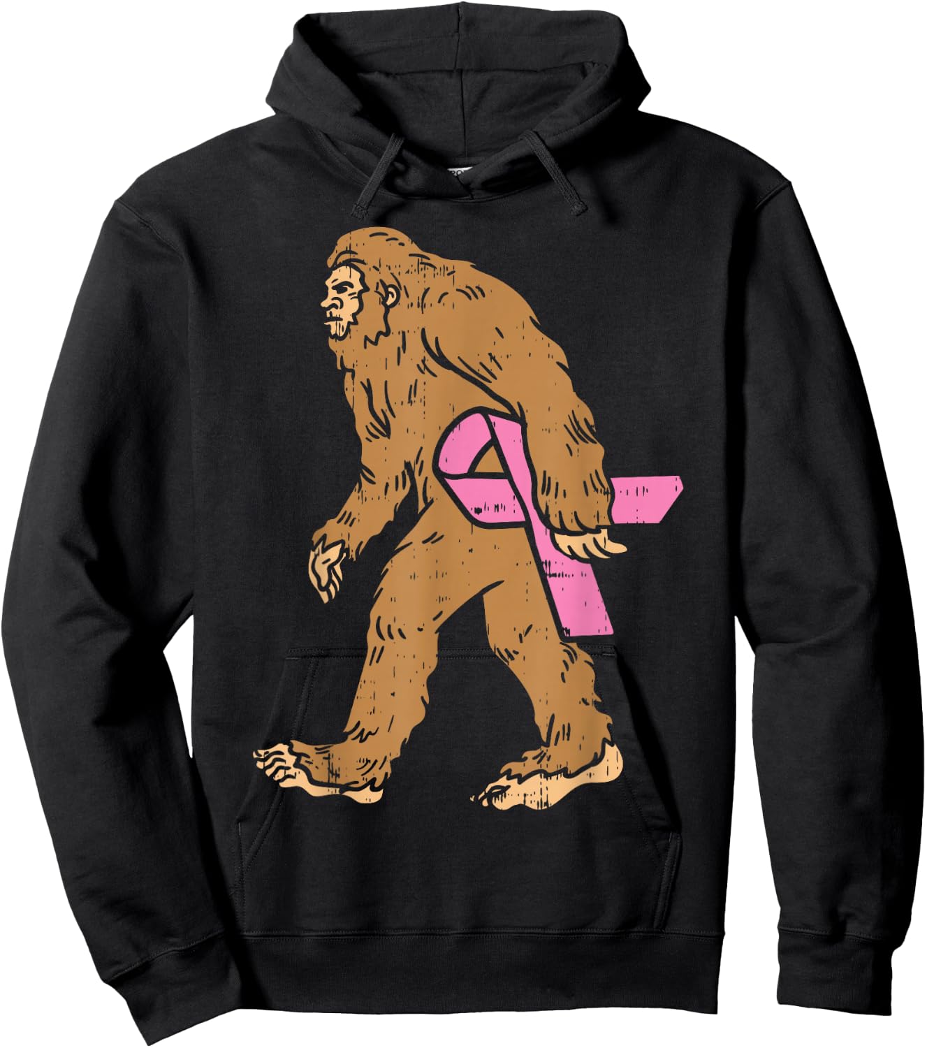 Bigfoot Sasquatch Funny Pink Ribbon Breast Cancer Awareness Hoodie - Hoodie | Black