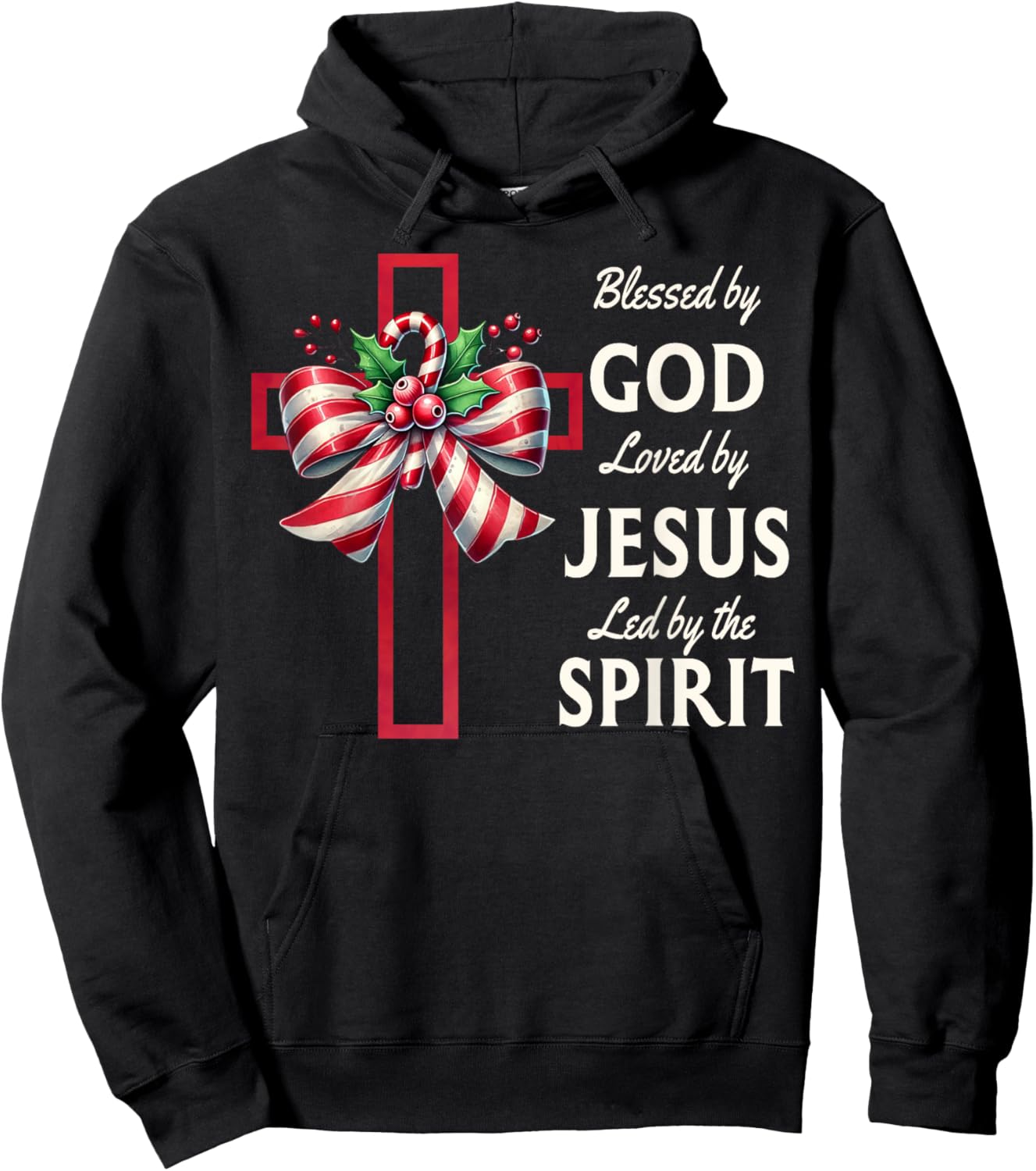Blessed By God Loved By Jesus Beautiful Candy Cane Cross Hoodie - Hoodie | Black