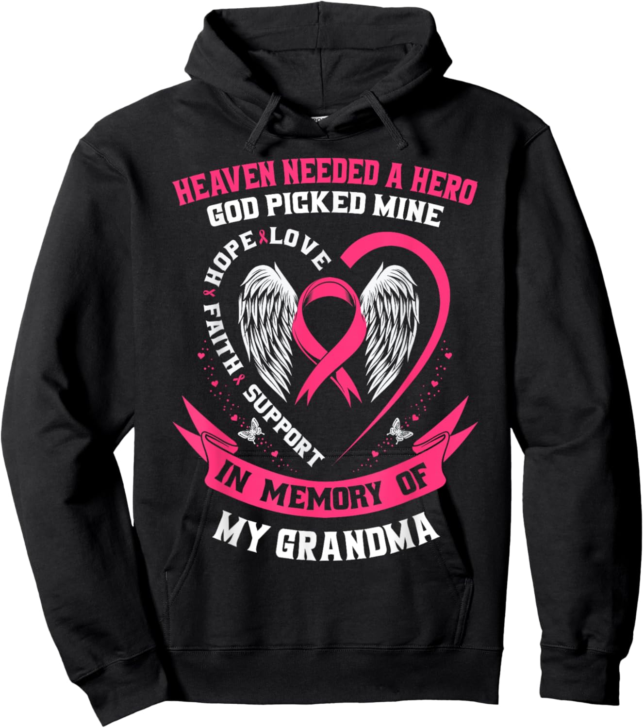 Heaven Needed a Hero Grandma Breast Cancer Awareness Shirts Hoodie - Hoodie | Black