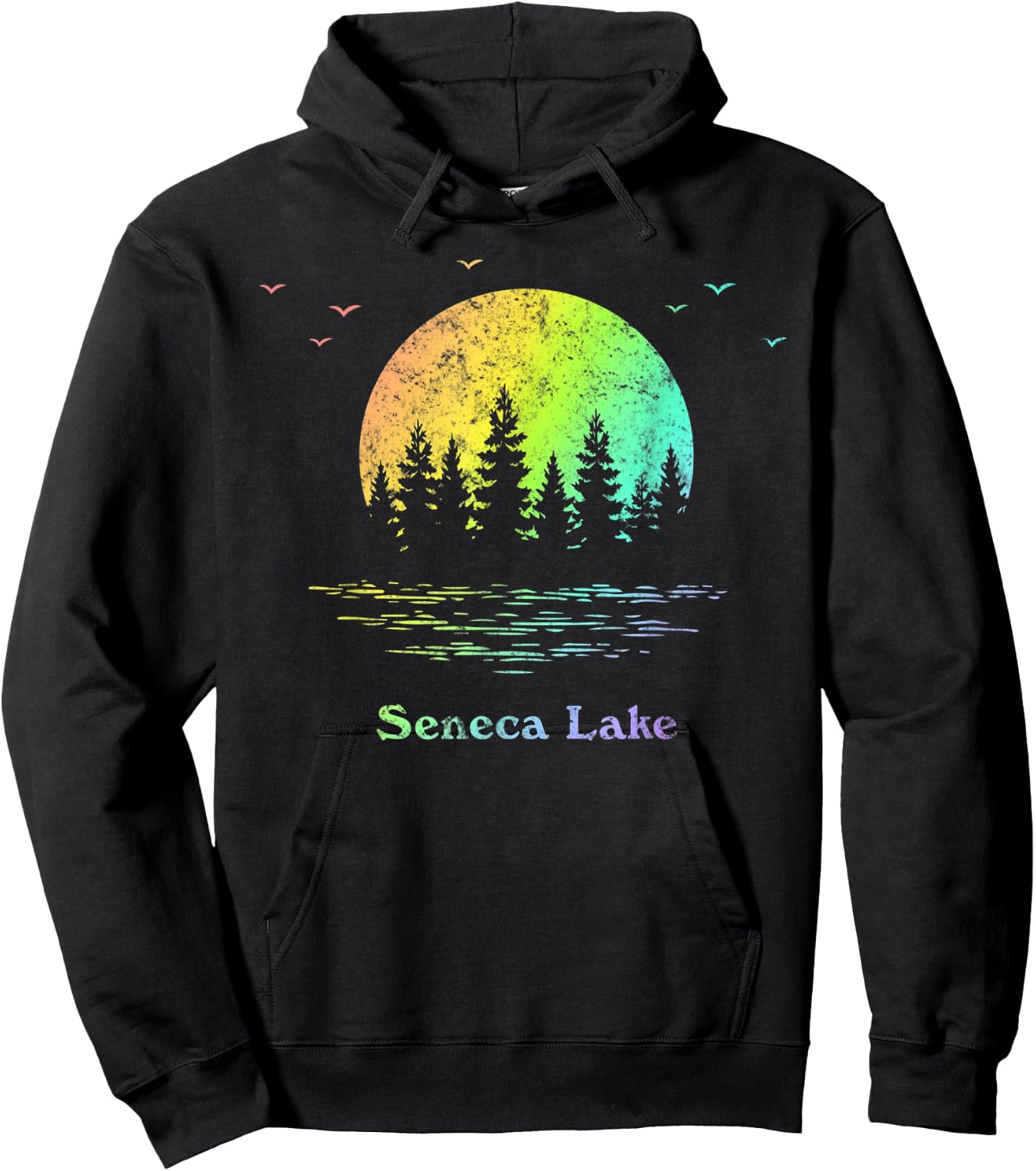 Seneca Lake Outdoor Adventure Family Vacation Rainbow Hoodie - Hoodie | Black