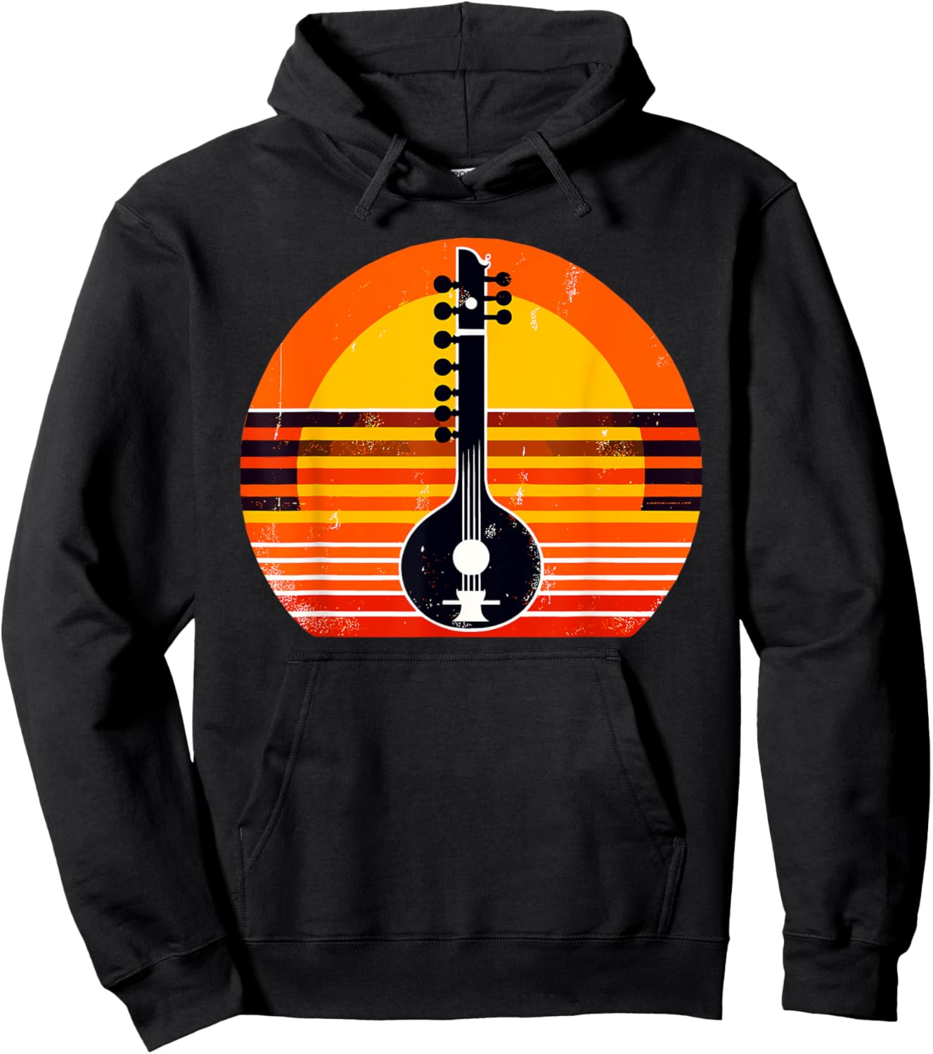 Retro Sunset Sitar Instrument Sitarist Hoodie - Hoodie | Black