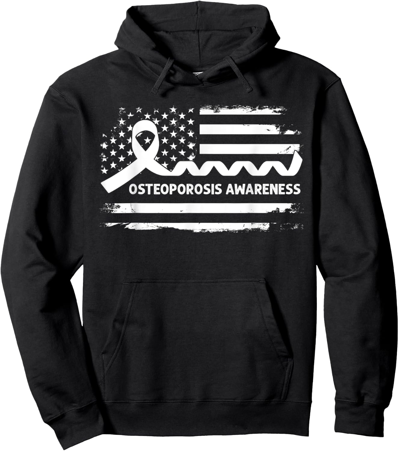 Osteoporosis Awareness American Flag - White Ribbon Hoodie - Hoodie | Black