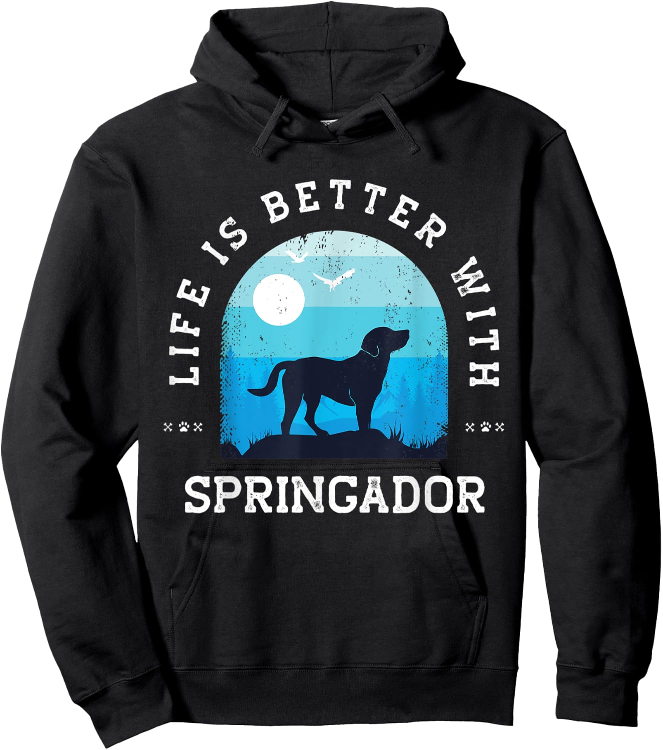 Life Better Springador Vintage Blue Dog Mom Dad Women Kids Hoodie - Hoodie | Black