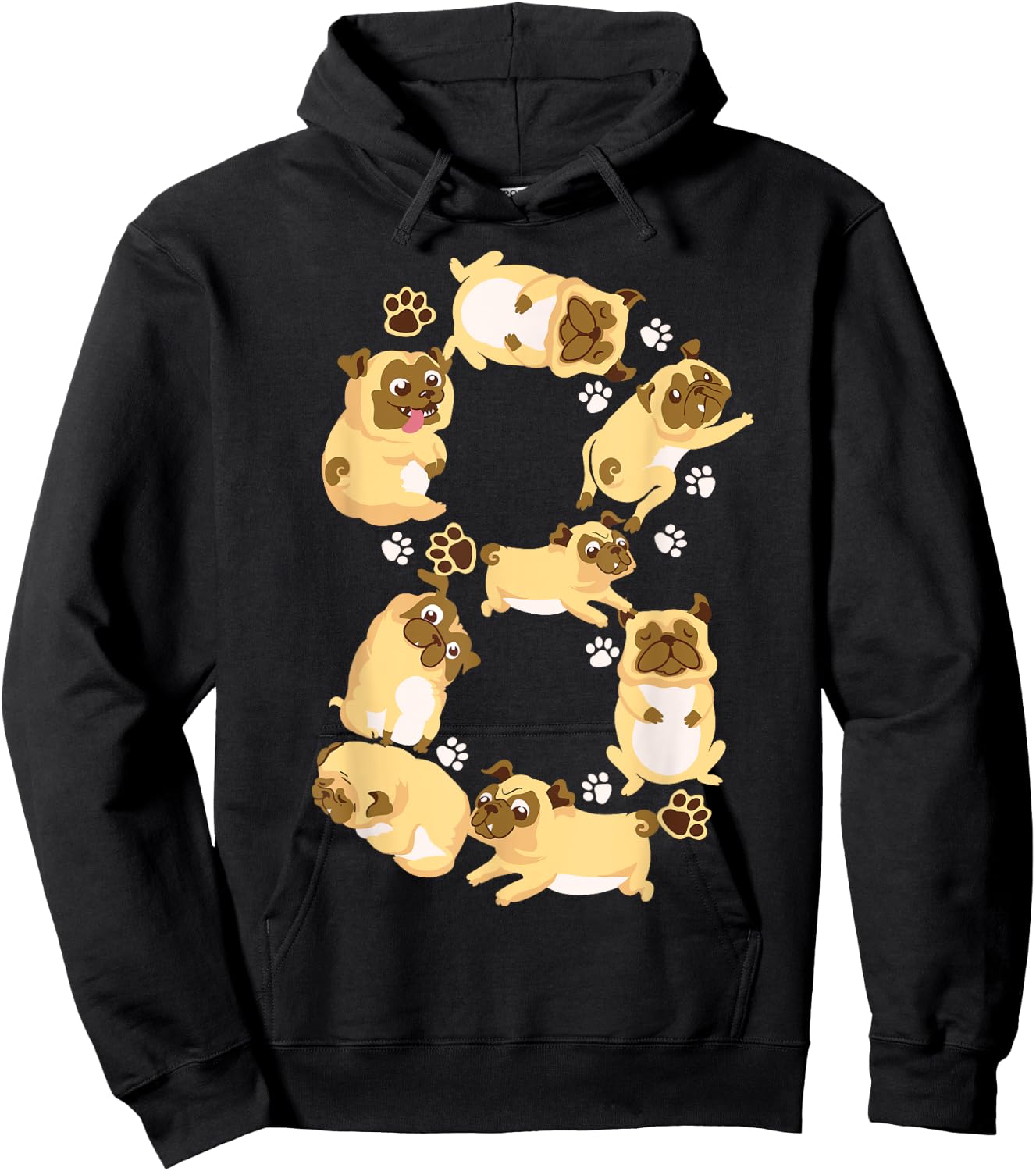 Cute Dog 8th Birthday Gift | Cool 8 Years Old Pug Boys Girls Hoodie - Hoodie | Black