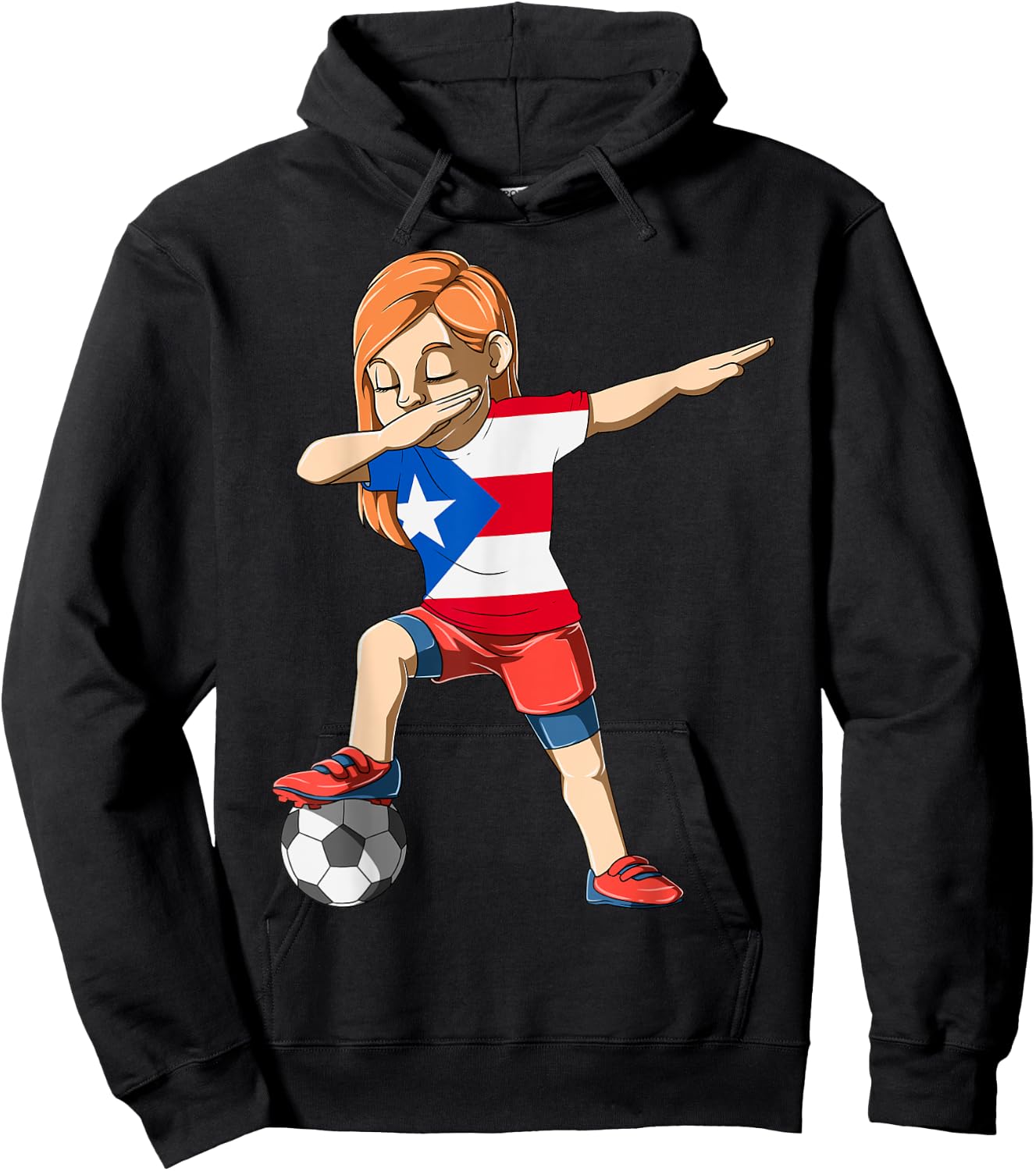 Dabbing Soccer Girl Puerto Rico Jersey Puerto Rican Hoodie - Hoodie | Black