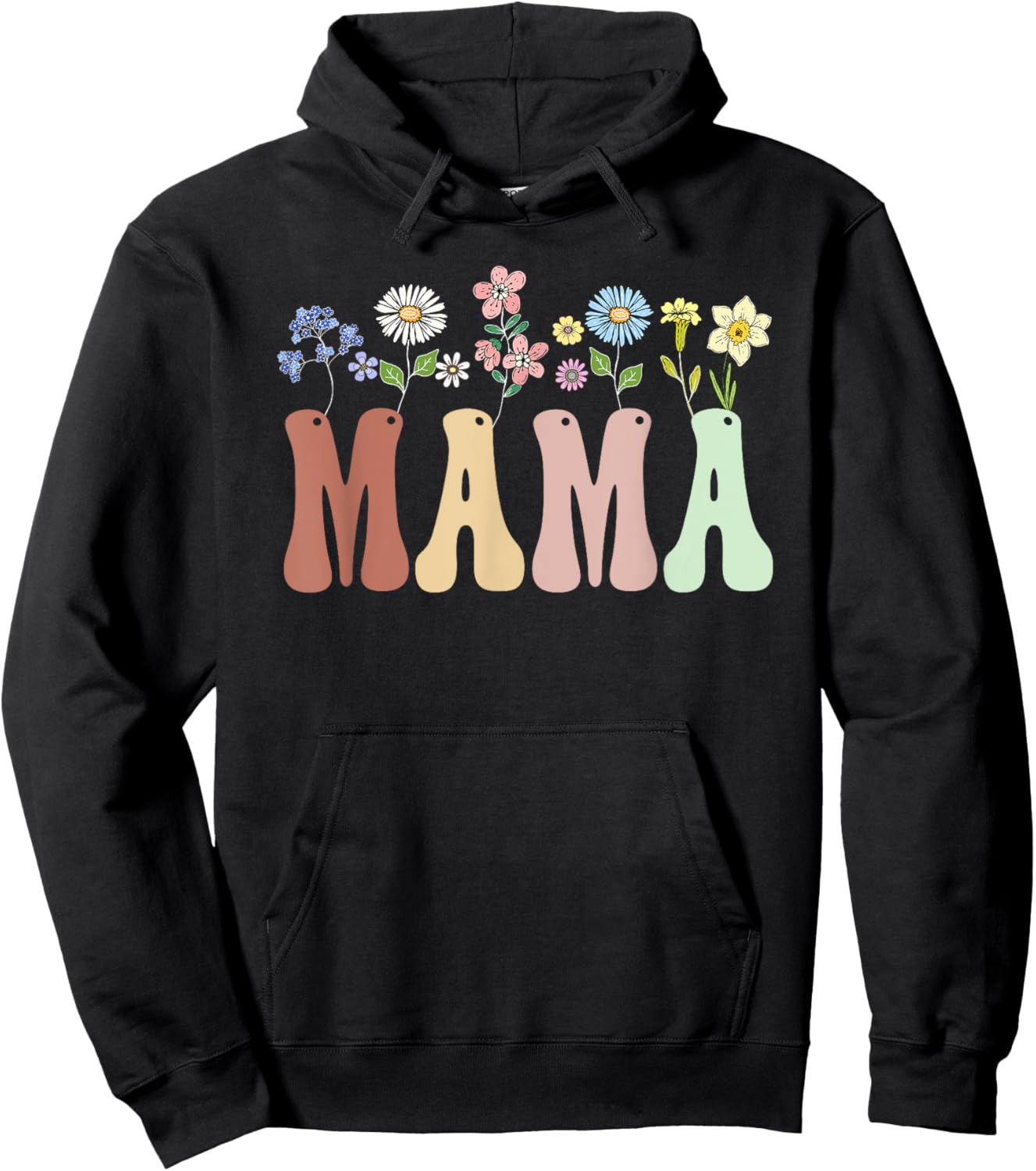 Mama Gifts Women Wildflower Floral Design Mama Hoodie - Hoodie | Black