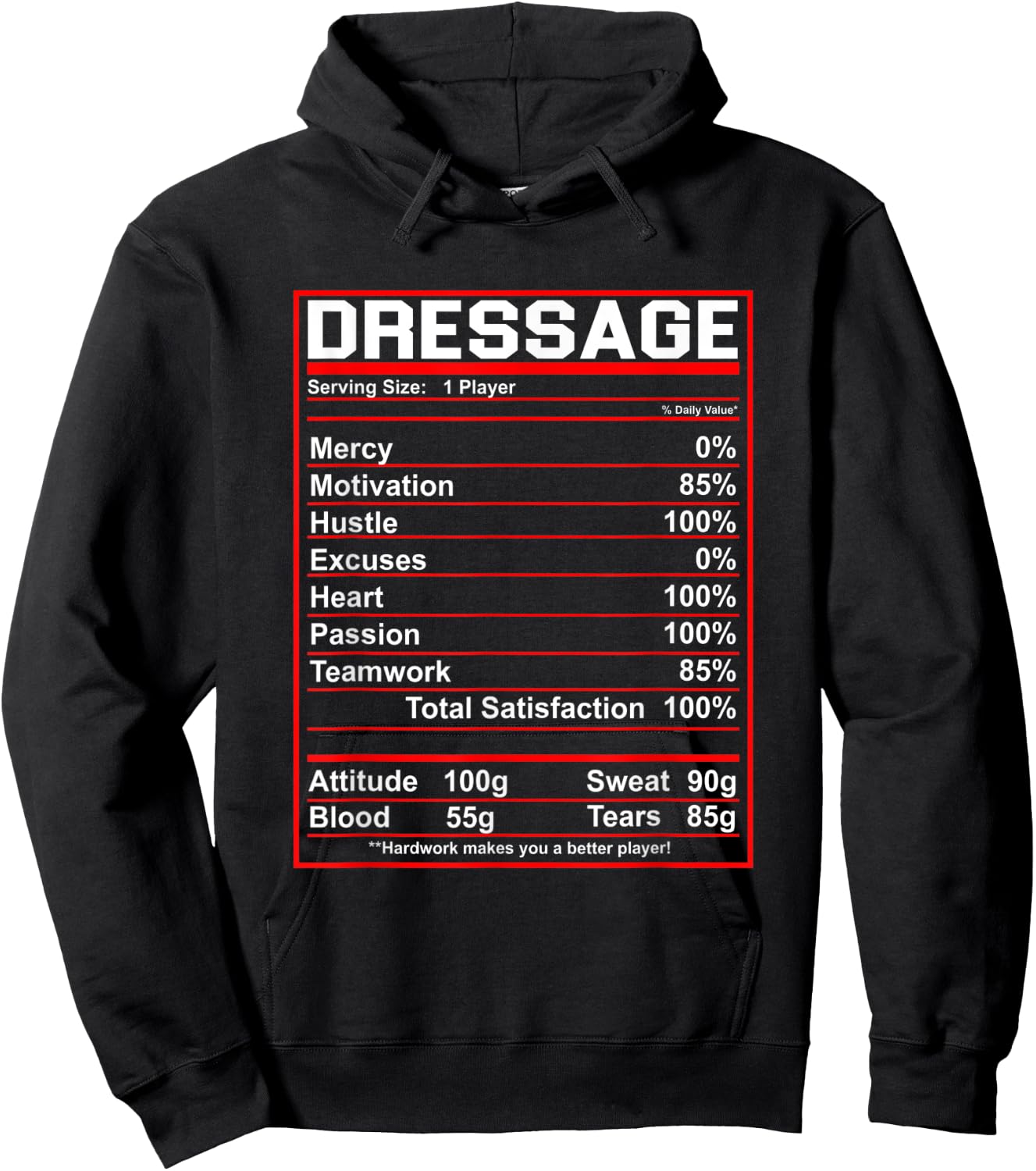 Funny Dressage Nutrition Facts Horse Rider Hoodie - Hoodie | Black