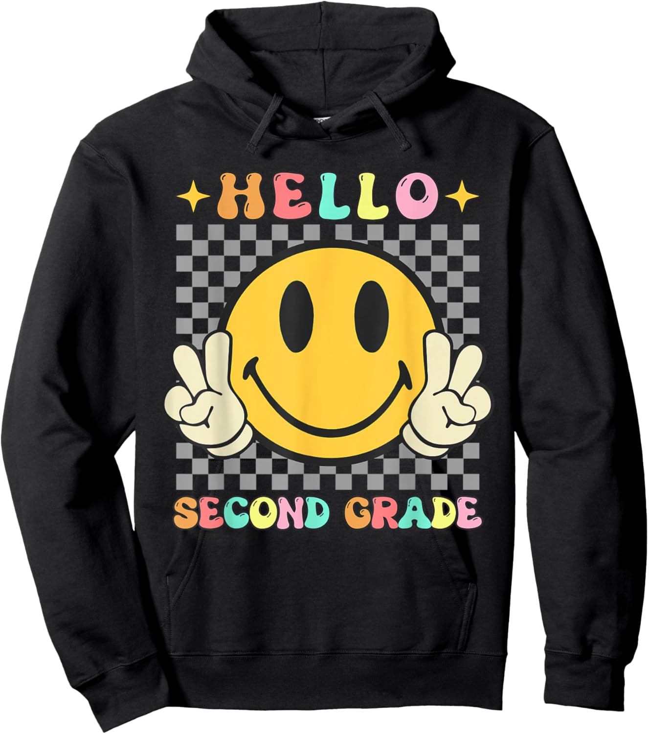 Retro Groovy 2nd Grade Back to School Hello Second Grade Hoodie - Hoodie | Black