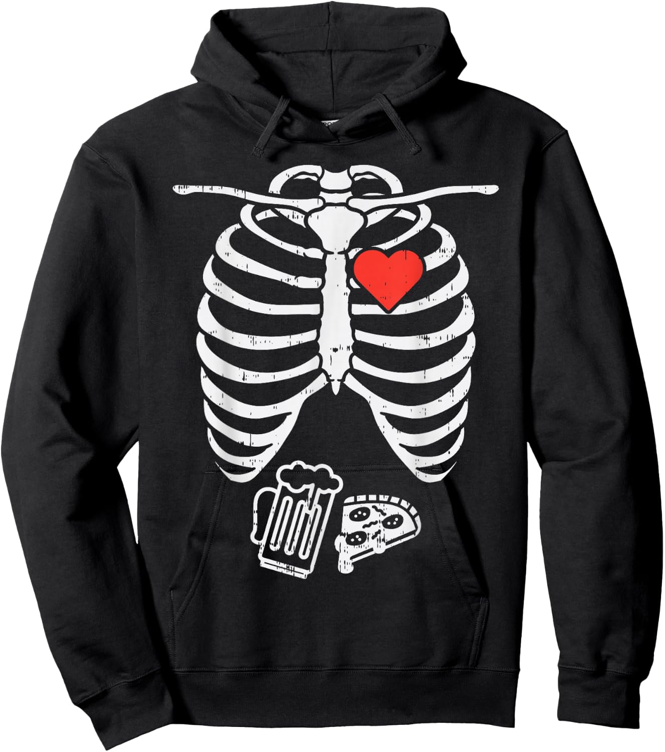 Skeleton X-Ray Pizza Beer Funny Halloween Pregnancy Men Dad Hoodie - Hoodie | Black