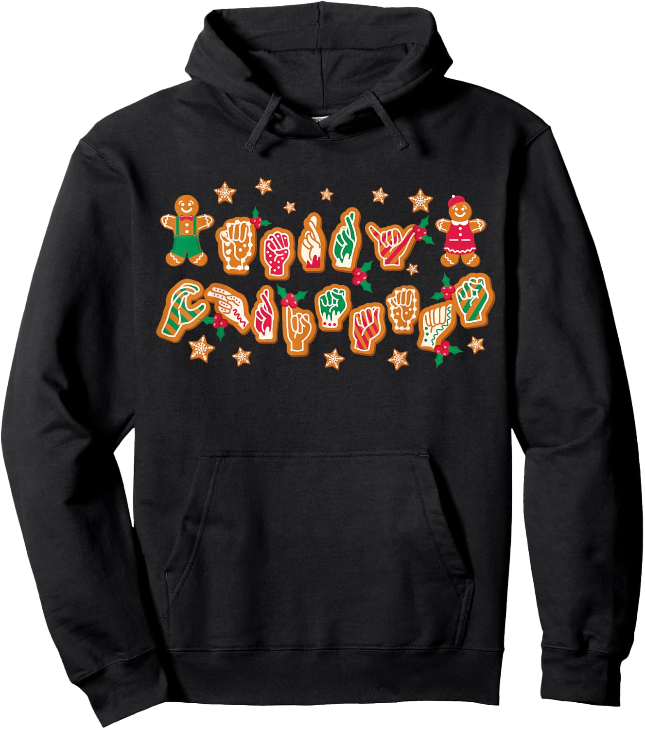 ASL Christmas American Sign Language Gingerbread Hands Deaf Hoodie - Hoodie | Black