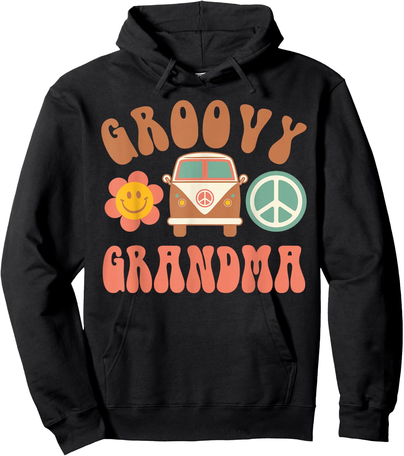 Retro Groovy Grandma Matching Family Birthday Party Hoodie - Hoodie | Black