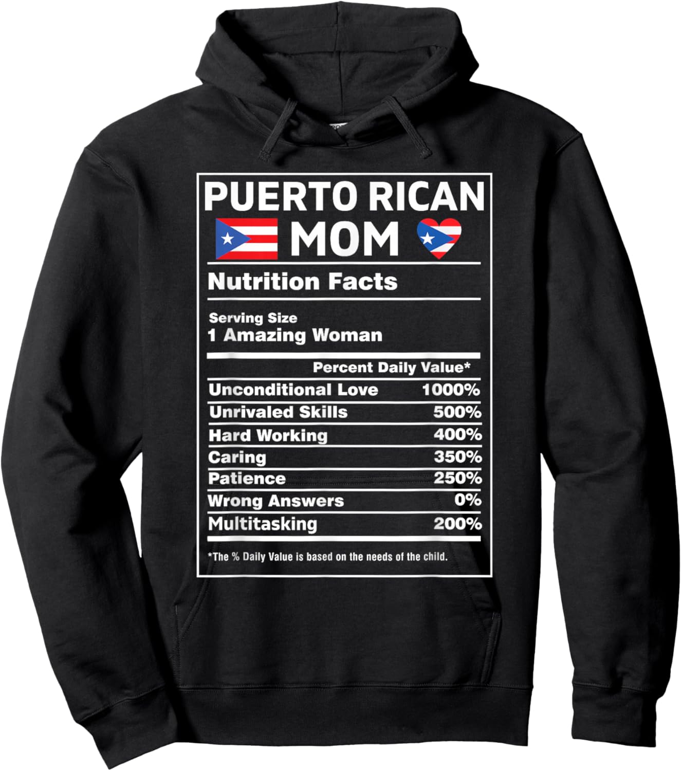 Puerto Rican Mom Nutrition Facts Boricua Puerto Rico PR Flag Hoodie - Hoodie | Black