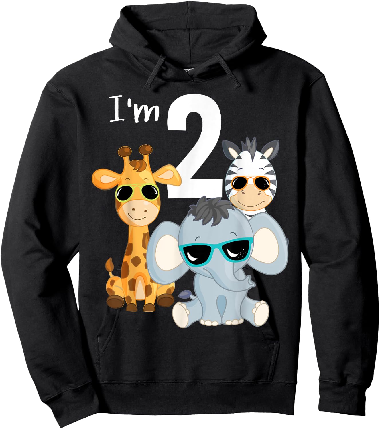 Cool Safari Animals 2nd Birthday Party 2 Year Old Toddler Hoodie - Hoodie | Black
