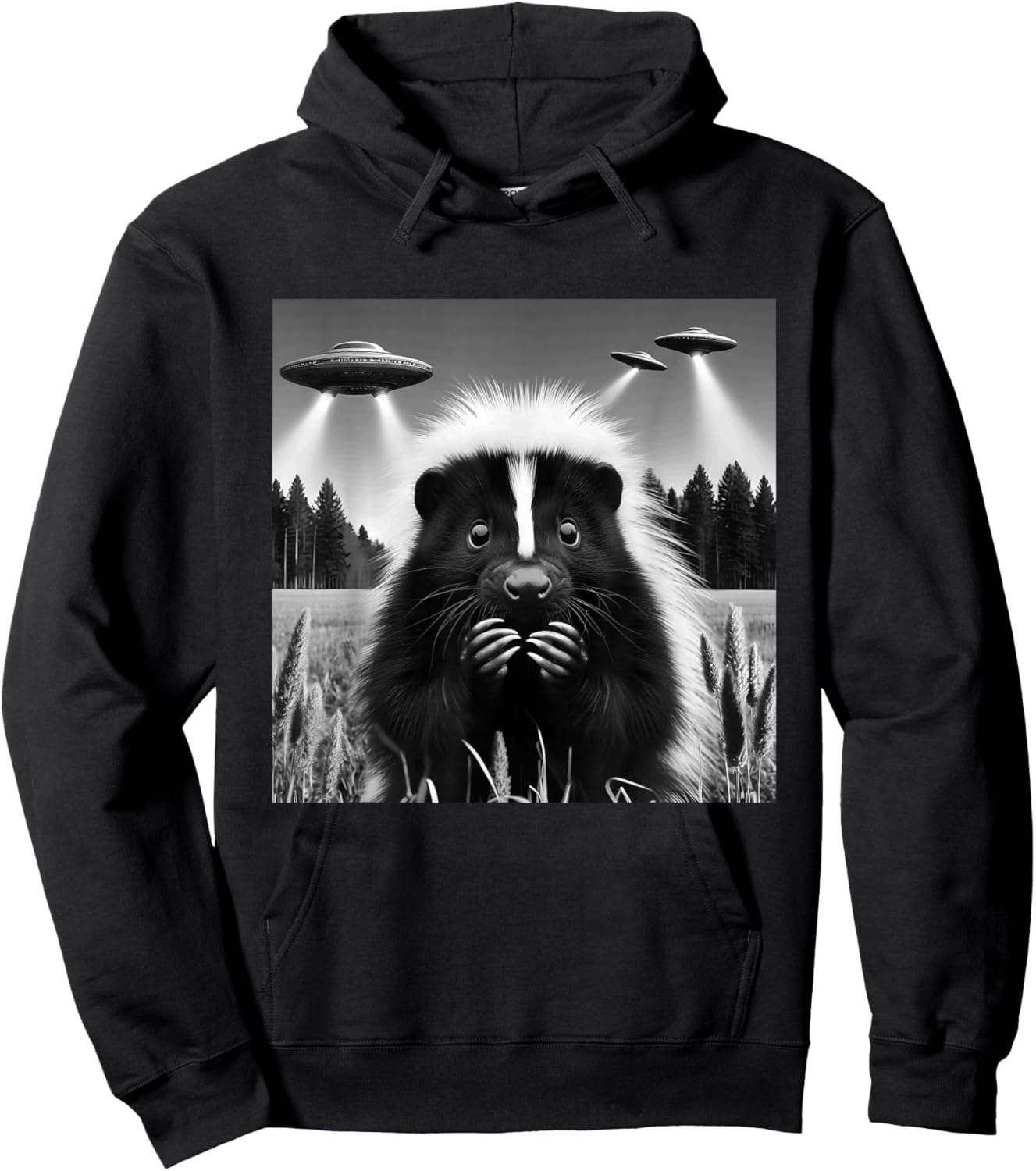 Skunk Funny Graphic Selfie with UFOs Weird Aliens Hoodie - Hoodie | Black