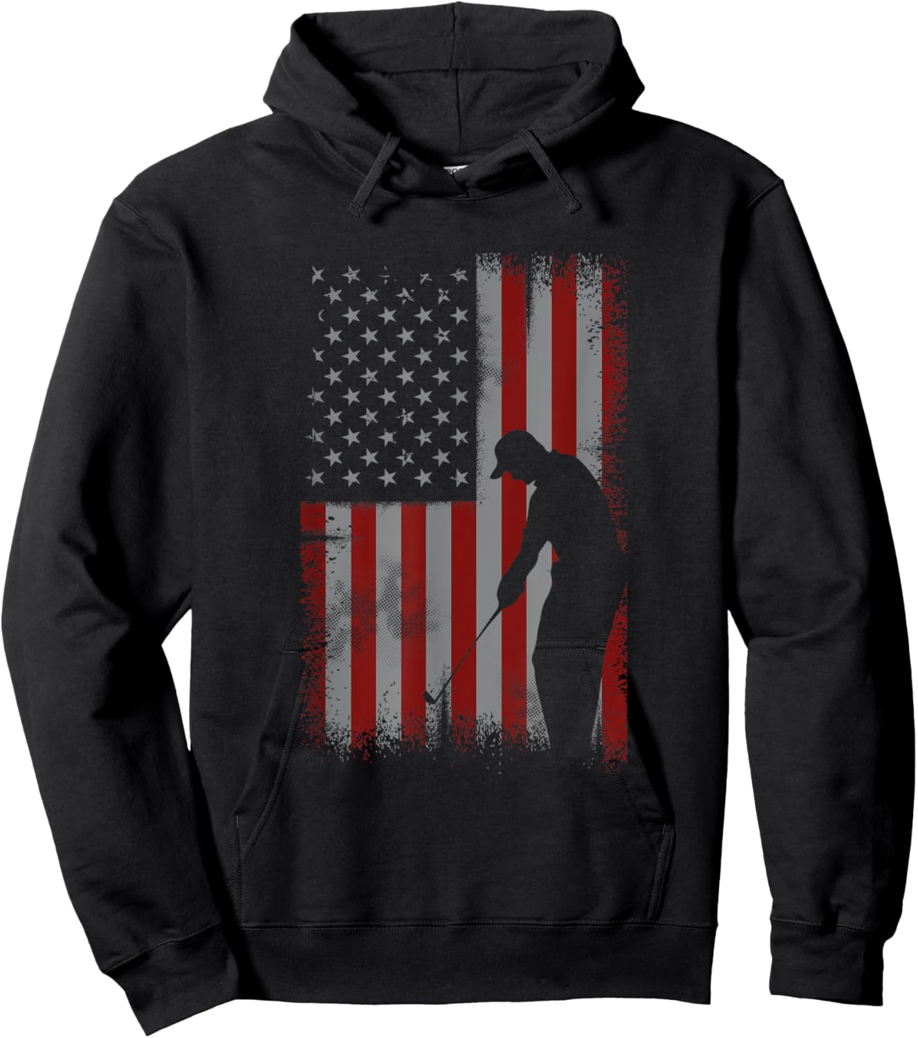 Retro American Flag Golf Gift Golfer Men Golf Club Gift Hoodie - Hoodie | Black