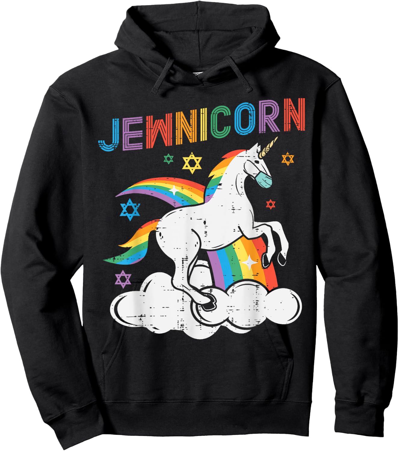 Jewnicorn Jew Unicorn Mask Chanukah Hanukkah Quarantine Gift Hoodie - Hoodie | Black
