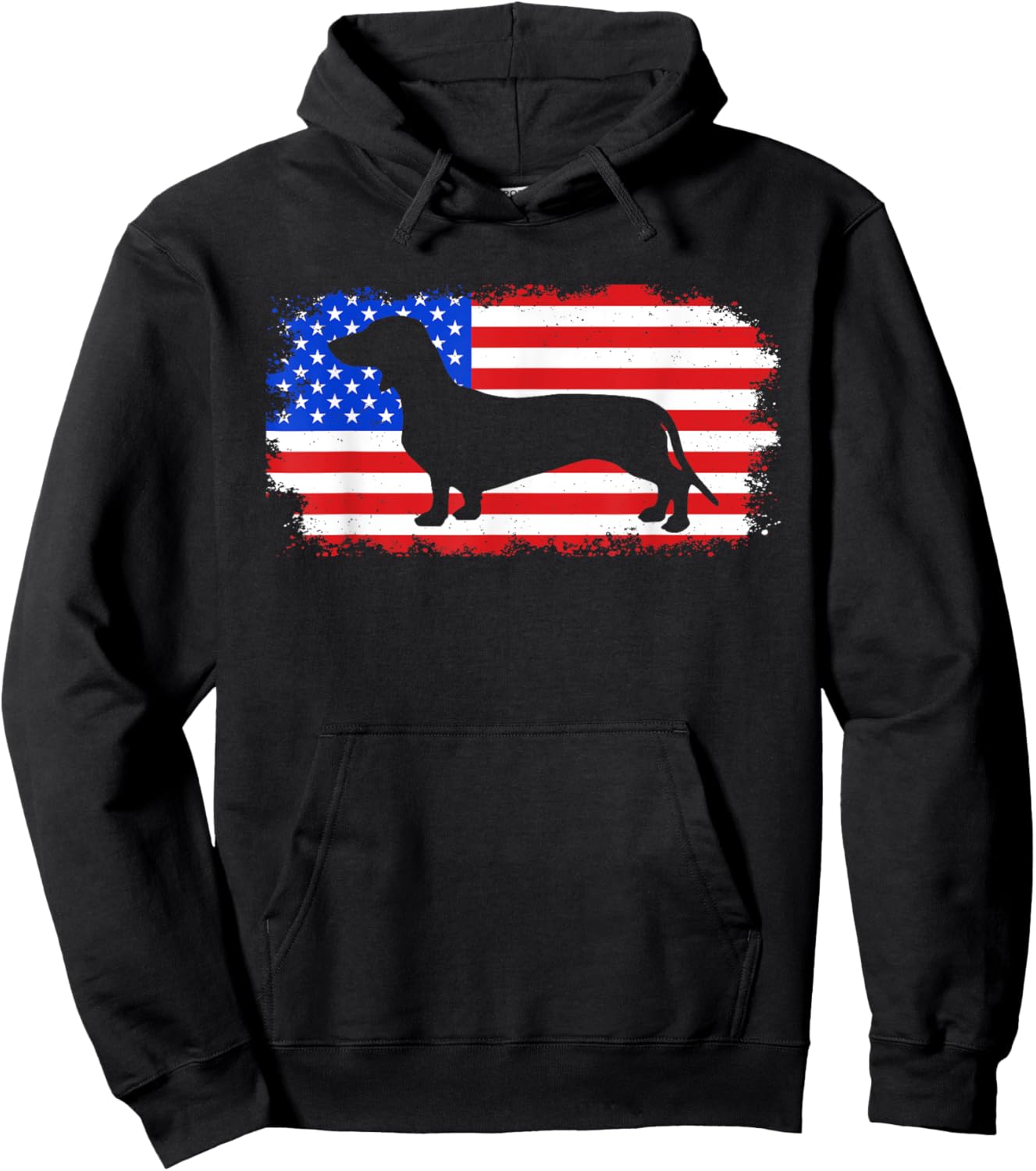 Dachshund American Flag 4th of July Dog Patriotic Women Kids Hoodie - Hoodie | Black
