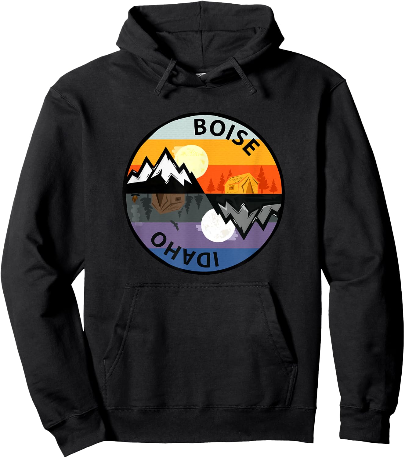 Retro Vintage Boise, Idaho Souvenir Camping Hoodie - Hoodie | Black