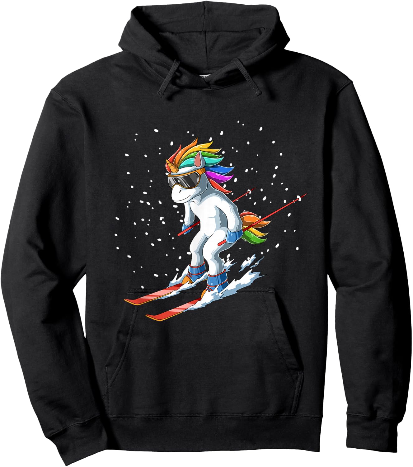 Unicorn on Ski - Funny Ski Gift Hoodie - Hoodie | Black