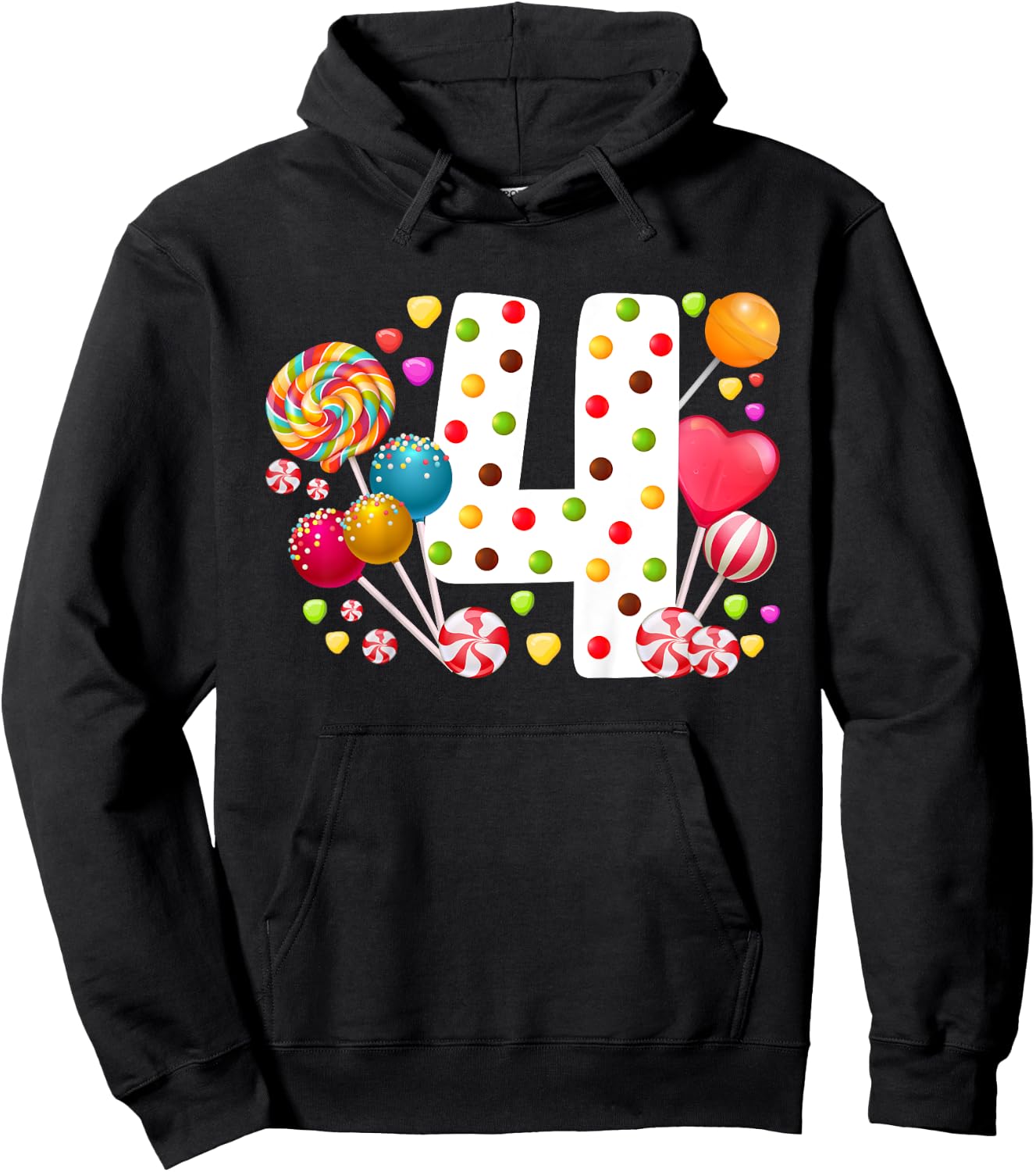 Kids 4th Candy Birthday Party Four Year Old Girl Candy Hoodie - Hoodie | Black