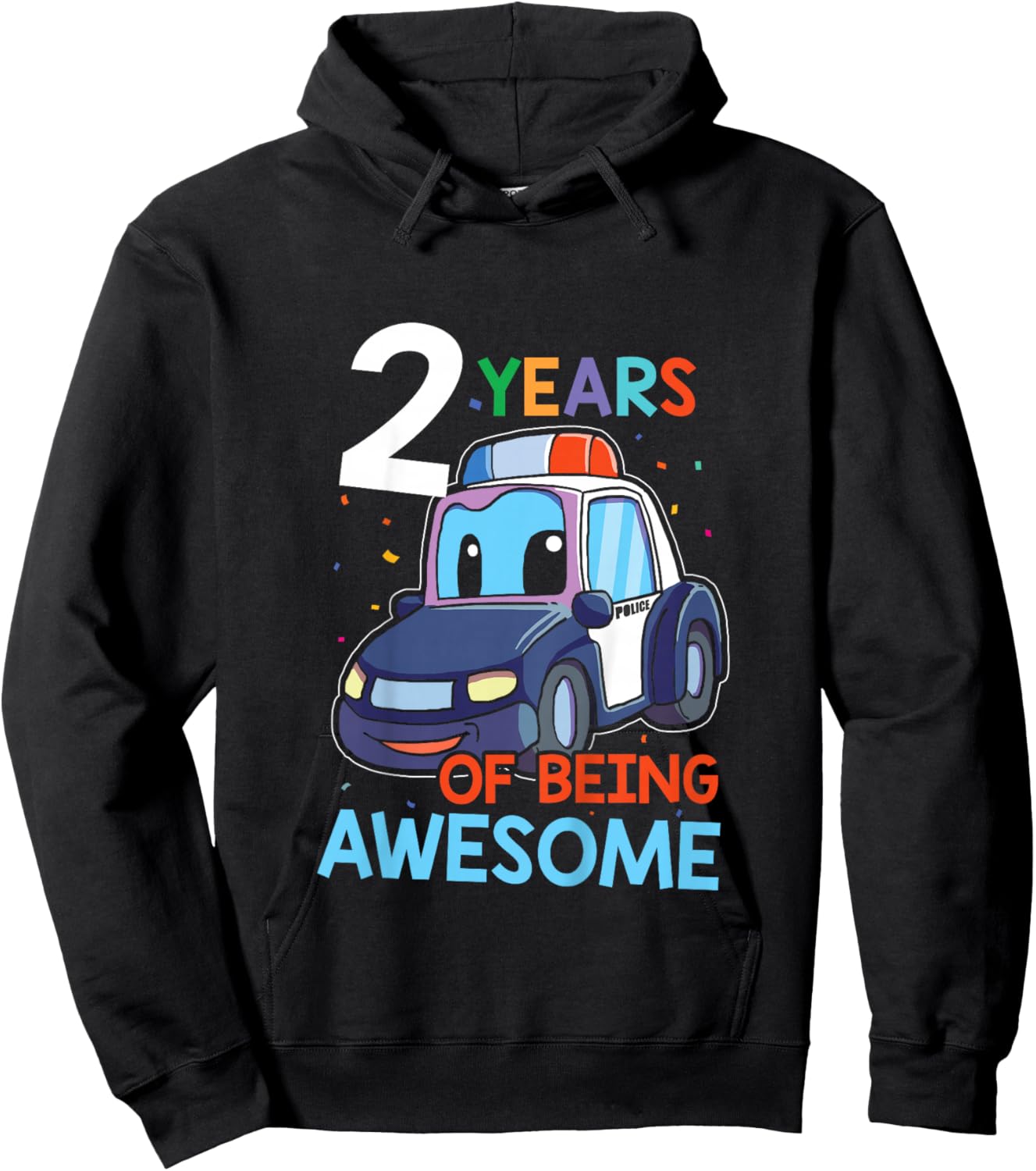 Kids 2 Year Old Shirt Birthday Boy Shirt 2nd Police Car Gift Hoodie - Hoodie | Black