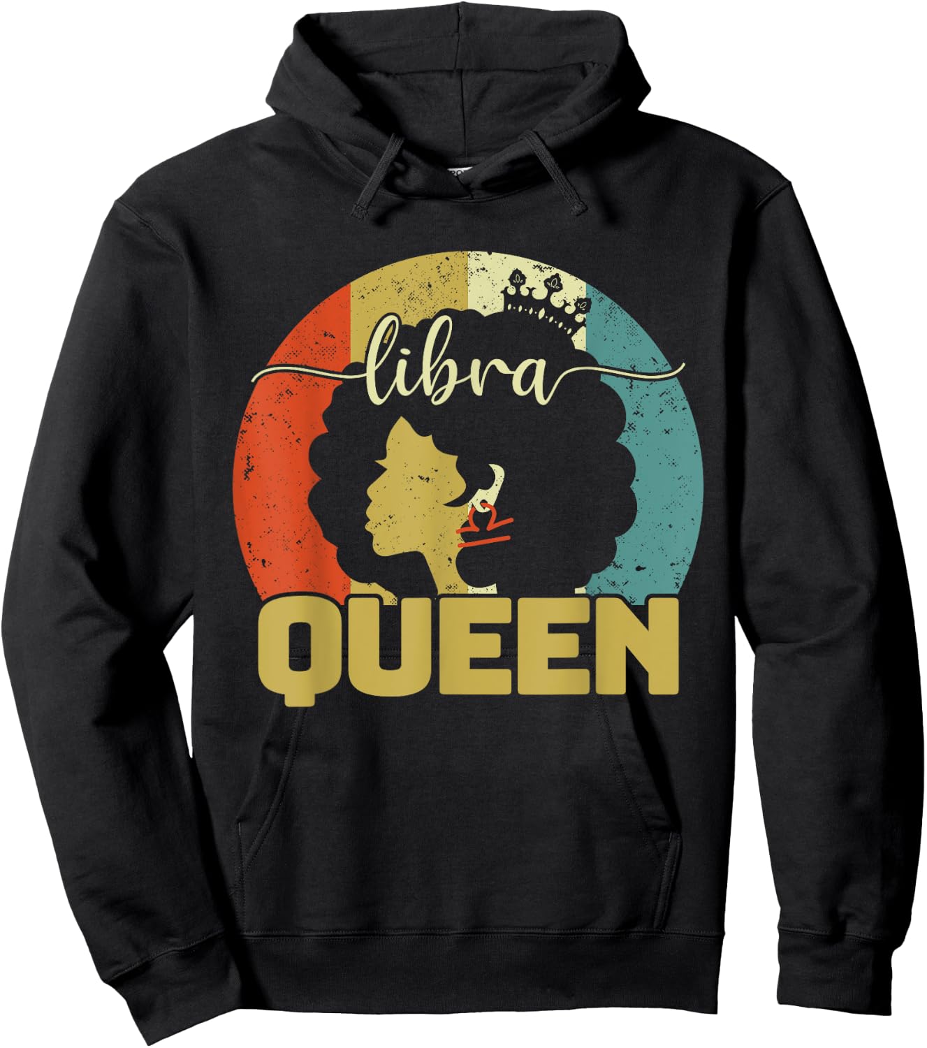 Libra Queen Libra Birthday Afro Libra Zodiac Sign Vintage Hoodie - Hoodie | Black