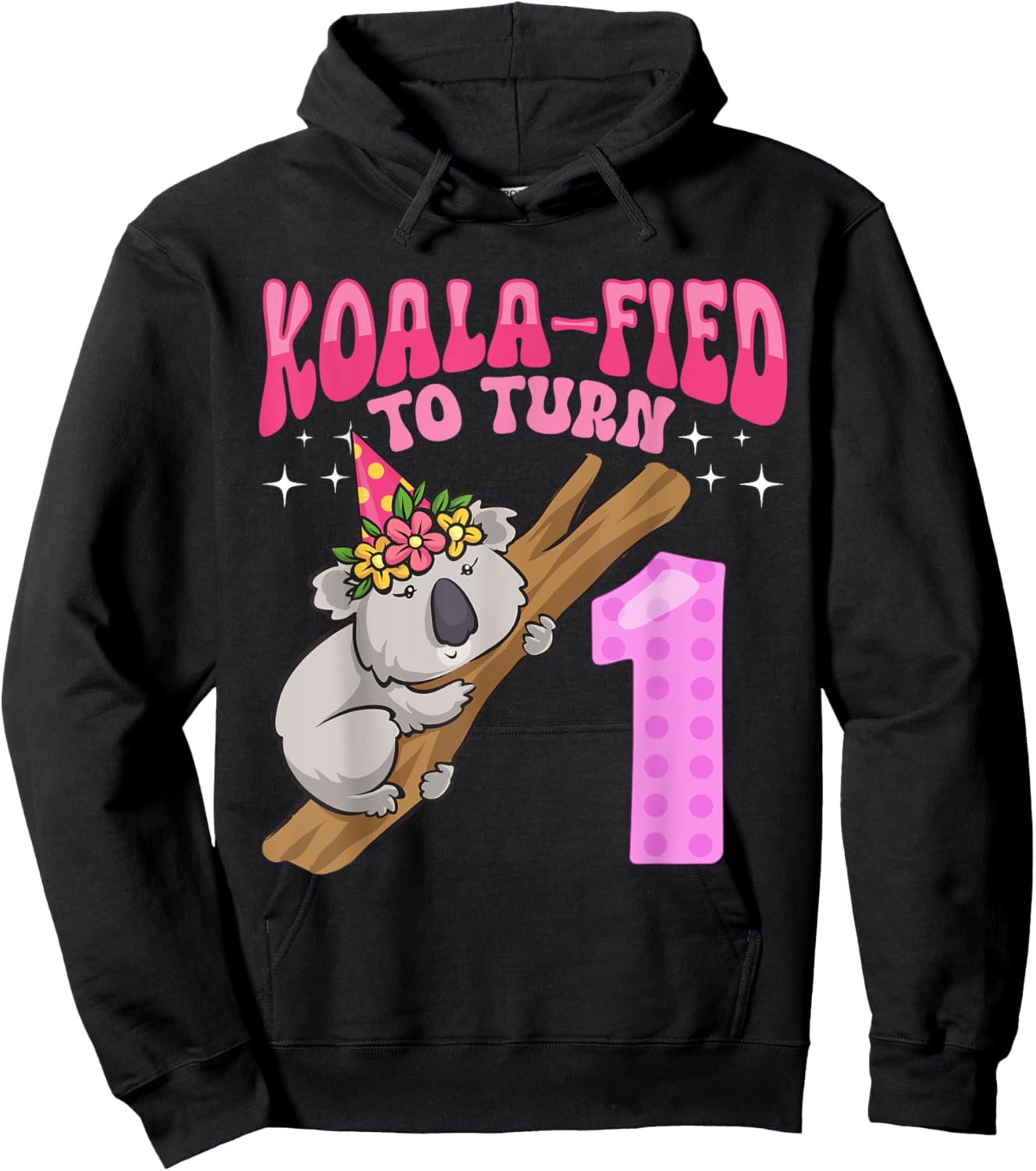 Koala-fied To Turn 1 Year Old 1st Birthday Party Koala Girl Hoodie - Hoodie | Black