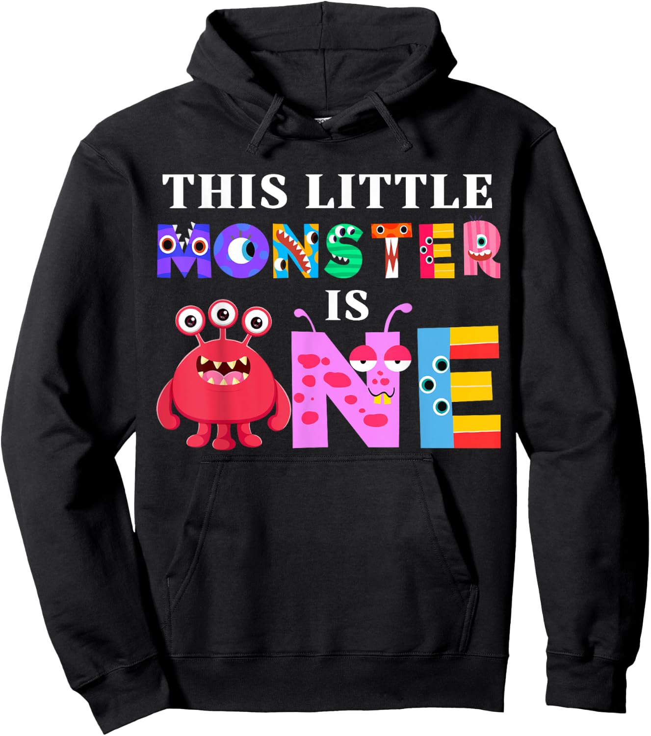 This Little Monster is One 1st Birthday Party Family Monster Hoodie - Hoodie | Black