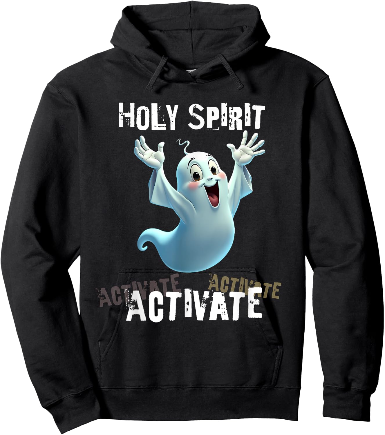 Holy Spirit Activate Meme | Funny Christian Cartoon Ghost Hoodie - Hoodie | Black