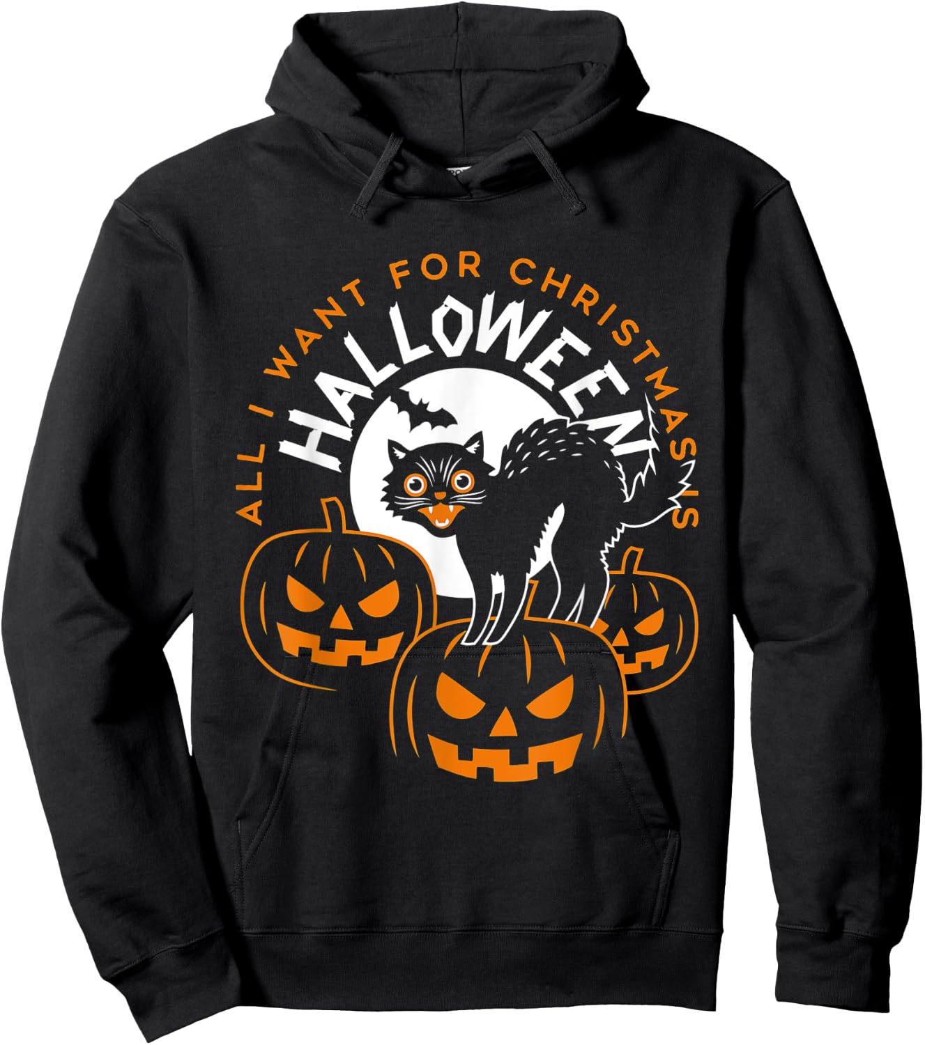 All I Want For Christmas Is Halloween Funny Cat Pumpkin Men Women Hoodie - Hoodie | Black