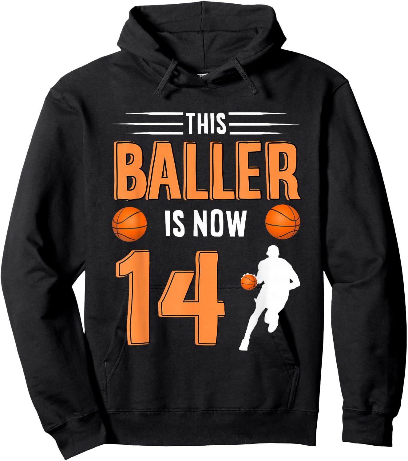 14th Birthday Basketball T Shirt - This Baller Is Now 14 Hoodie - Hoodie | Black