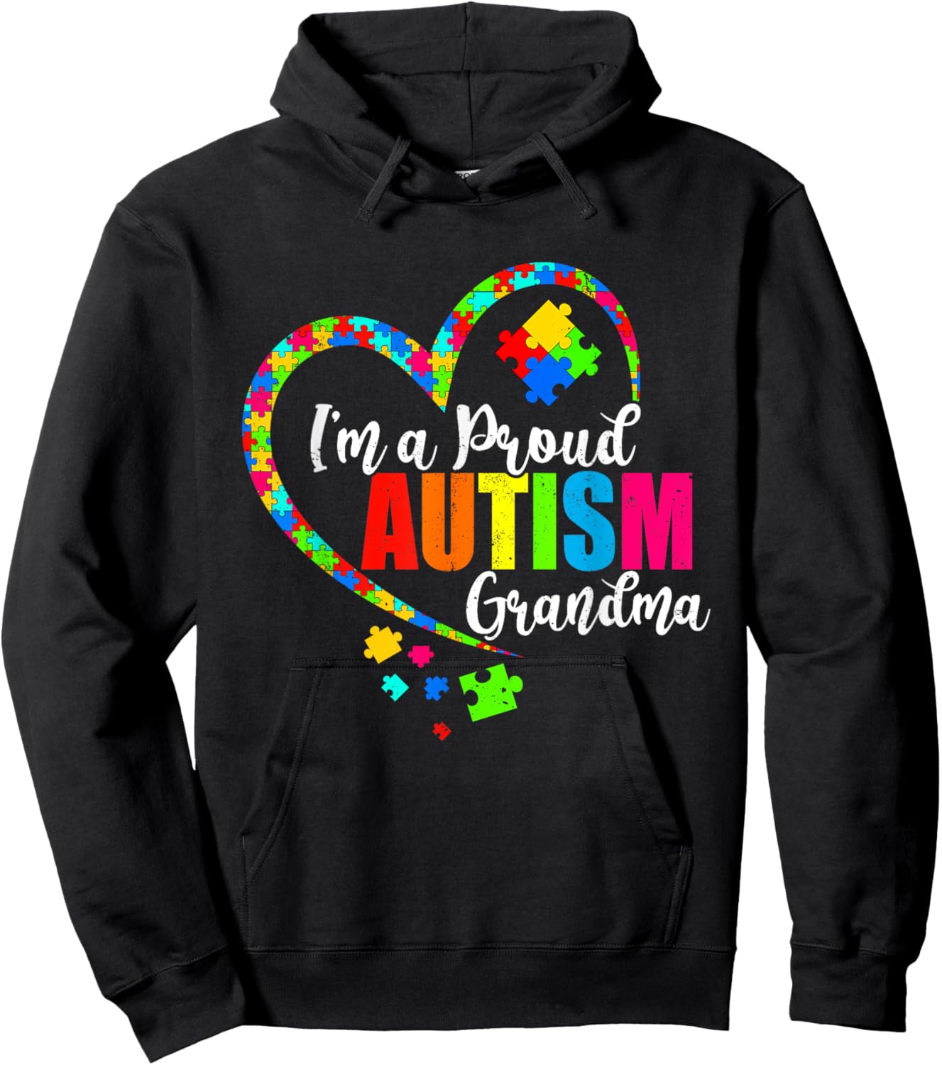 I'm A Proud Grandma Love Heart Autism Awareness Month Hoodie - Hoodie | Black