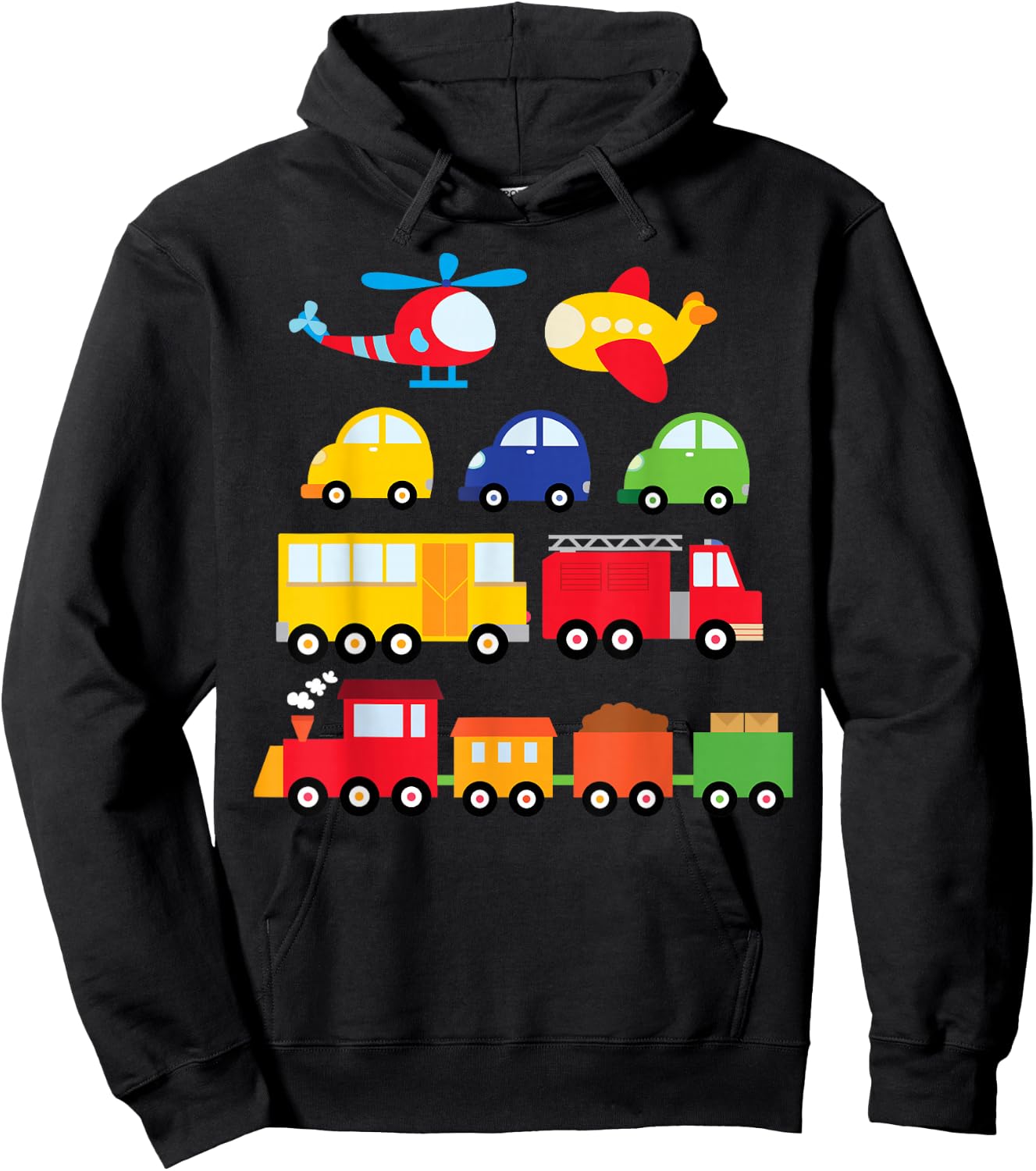 Transportation Trucks Cars Trains Planes Helicopters Toddler Hoodie - Hoodie | Black