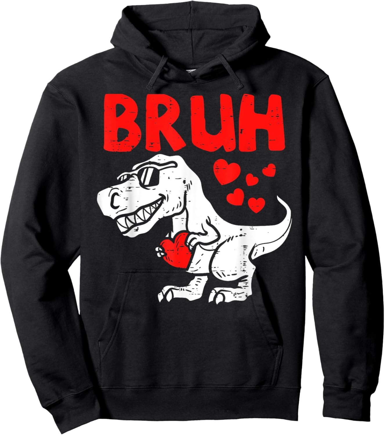 Bruh Dinosaur Retro Valentines Boys Men Kids Steal Hearts Hoodie - Hoodie | Black
