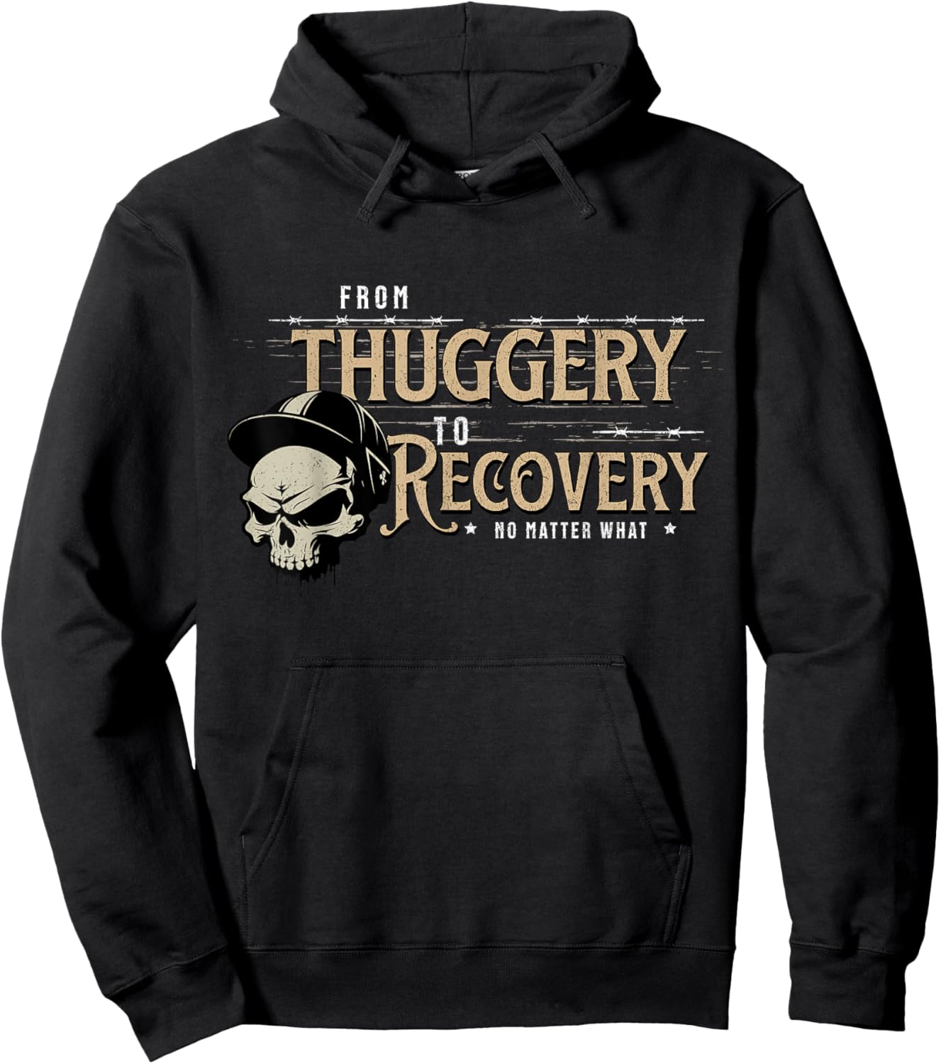From Thuggery To Recovery No Matter Vintage Skull Soldier Hoodie - Hoodie | Black
