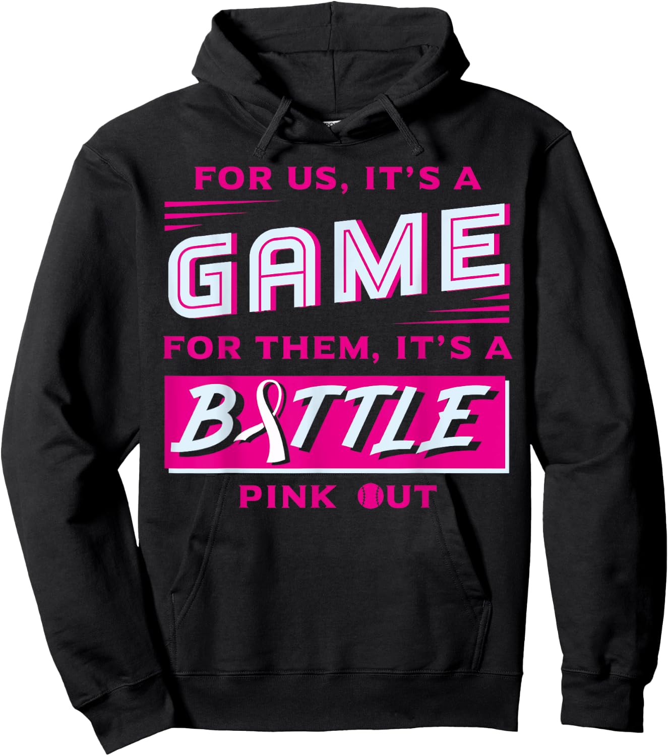 Pink Out Breast Cancer Softball Ball Pink Ribbon Mammogram Hoodie - Hoodie | Black