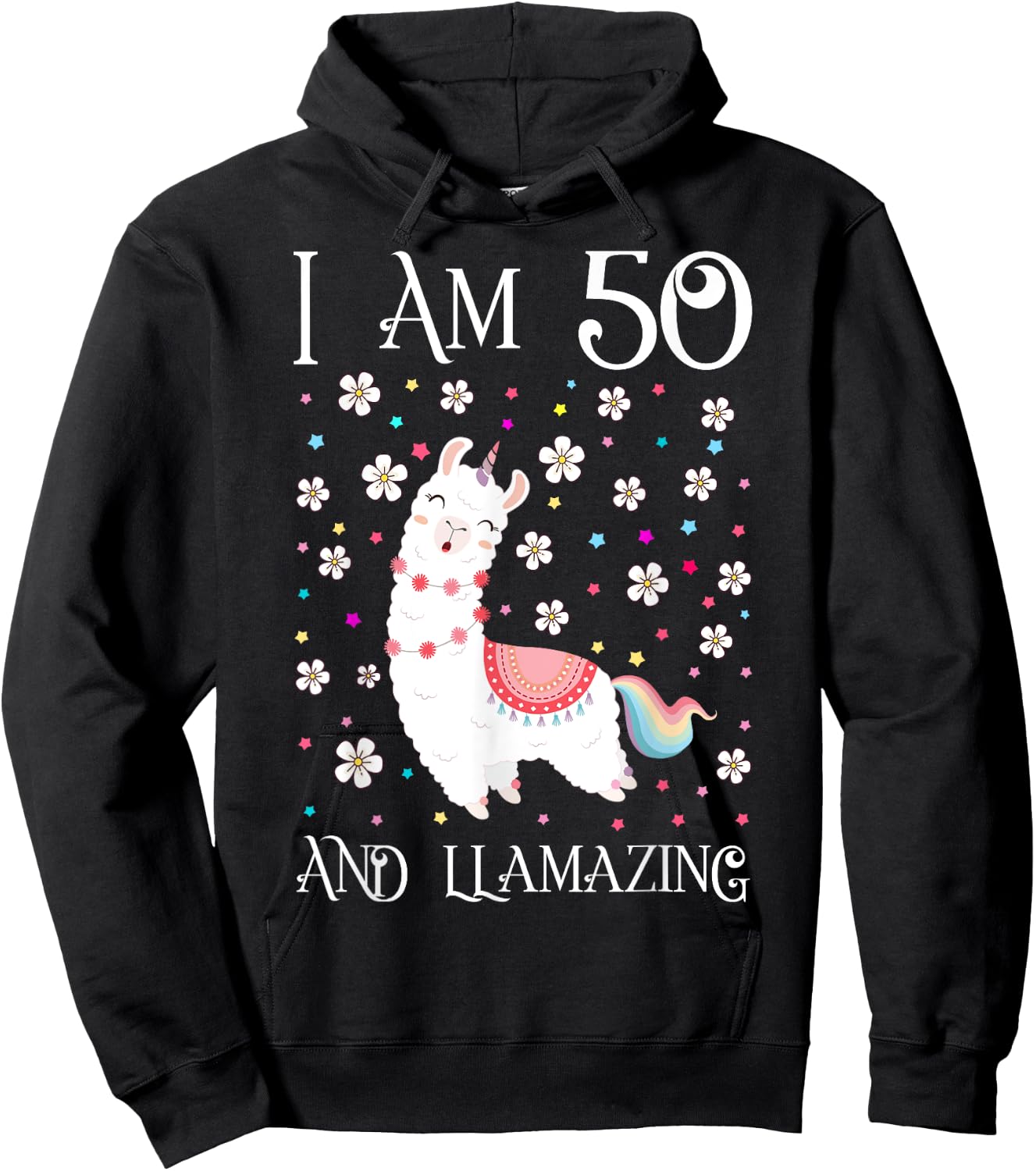 I am 50 Years Old Llamazing Cute Llama 50th Girl Birthday Hoodie - Hoodie | Black
