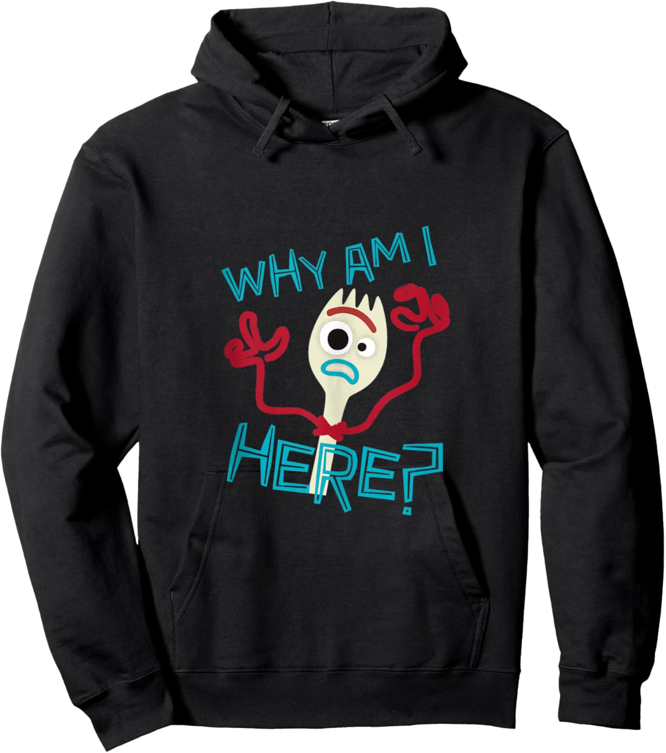 Disney Pixar Toy Story 4 Cute Forky Why Am I Here? Logo Hoodie - Hoodie | Black